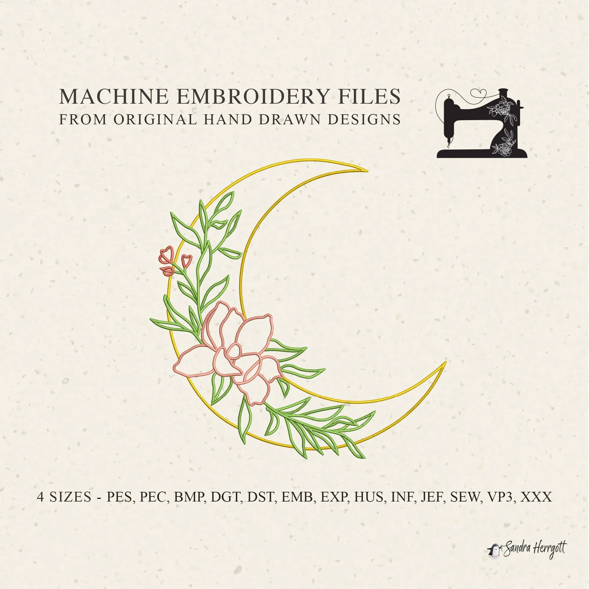 Moon Florals 1 machine embroidery design pattern file