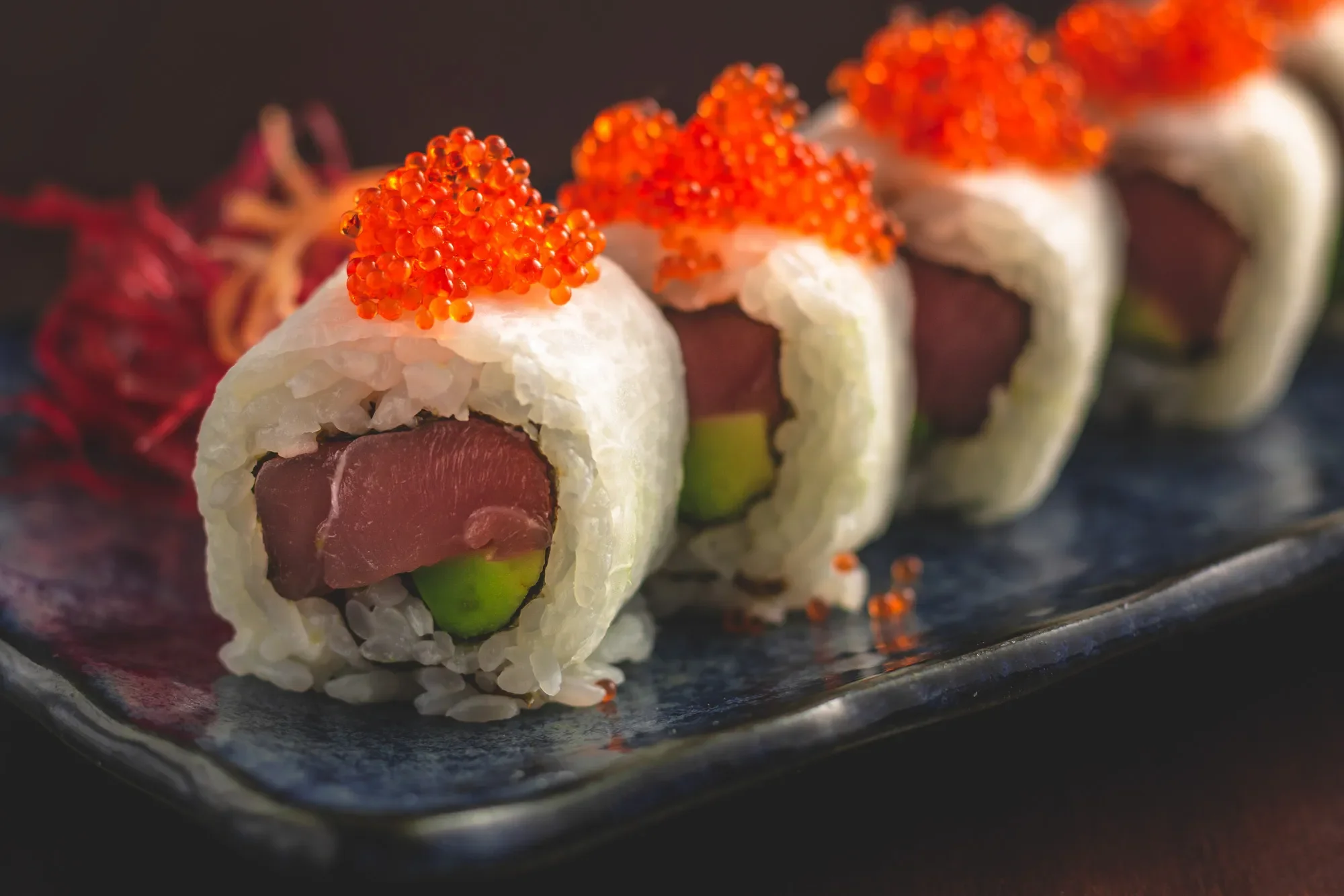 Photoshoot of a maki roll dish at a Japanese restaurant in Abu Dhabi