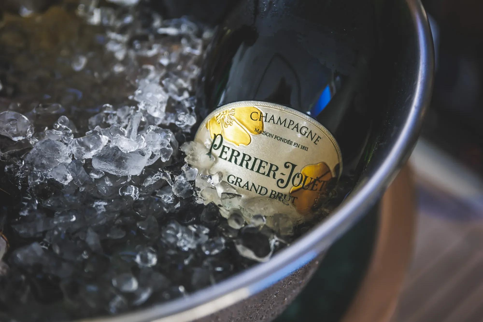 Champagne on ice just before serving on a yacht in Abu Dhabi