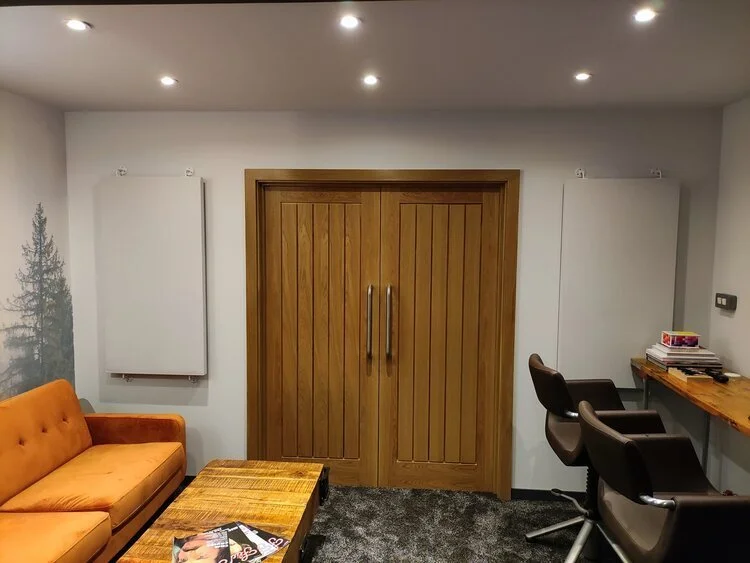 Acoustic doors and absorption panels in back of home cinema