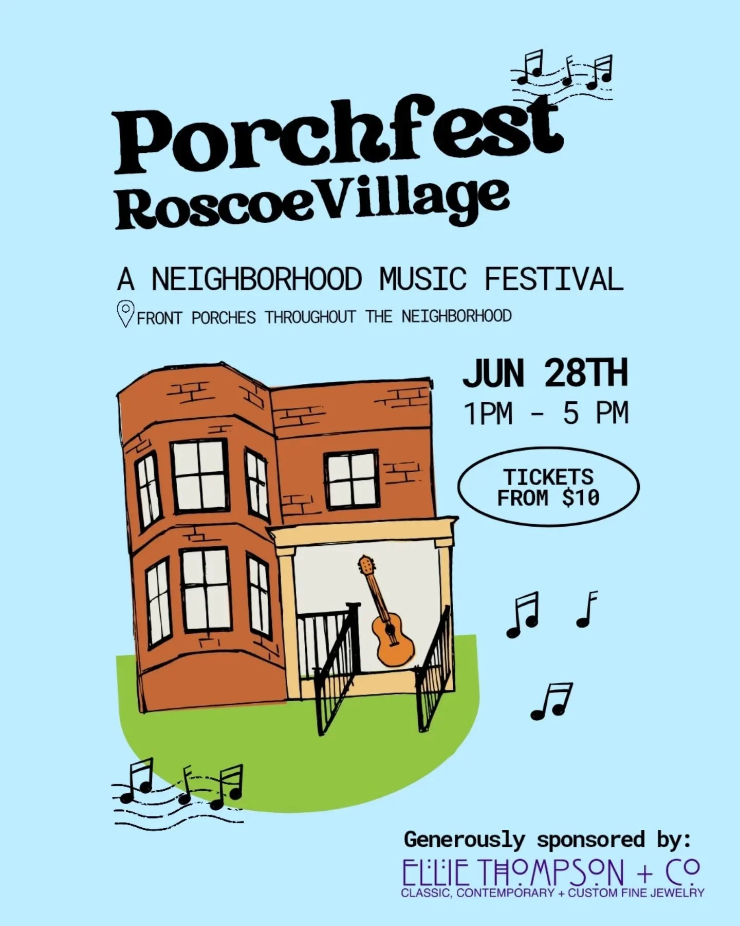 We've got more Porchfest coming up! Join us for more live music, community, and good vibes on June 28th in Roscoe Village. 

Thank you to our generous sponsor for making this event possible! @elliethompsonco