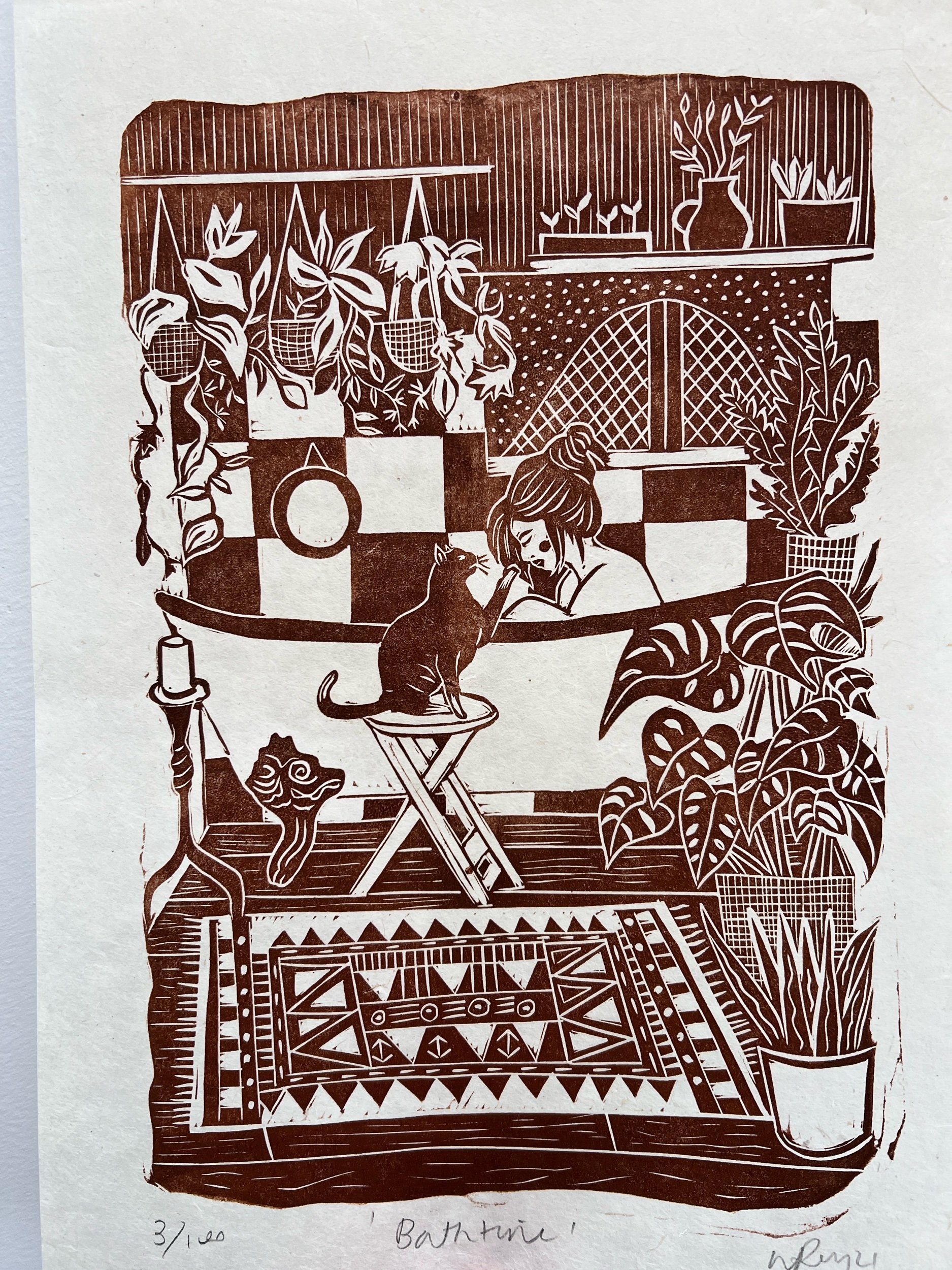 BATHTIME linoprint