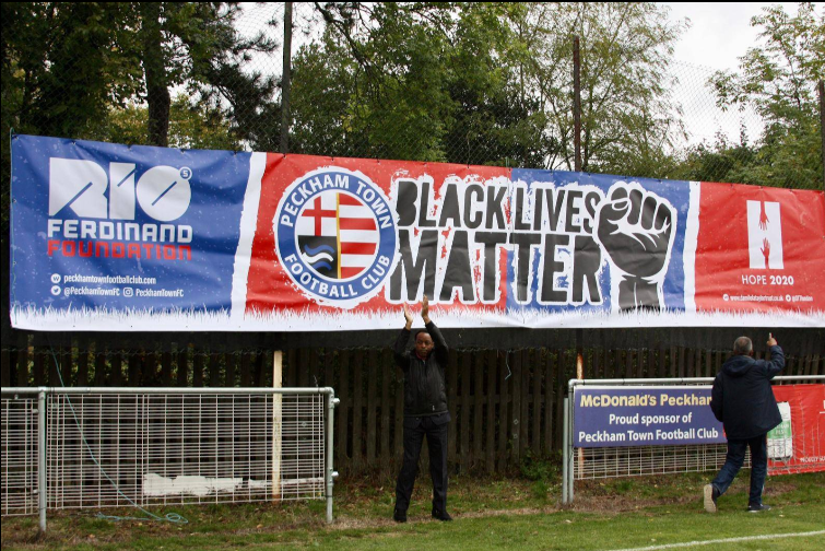 Richard Taylor Unveils BLM Banner at Peckham Town FC