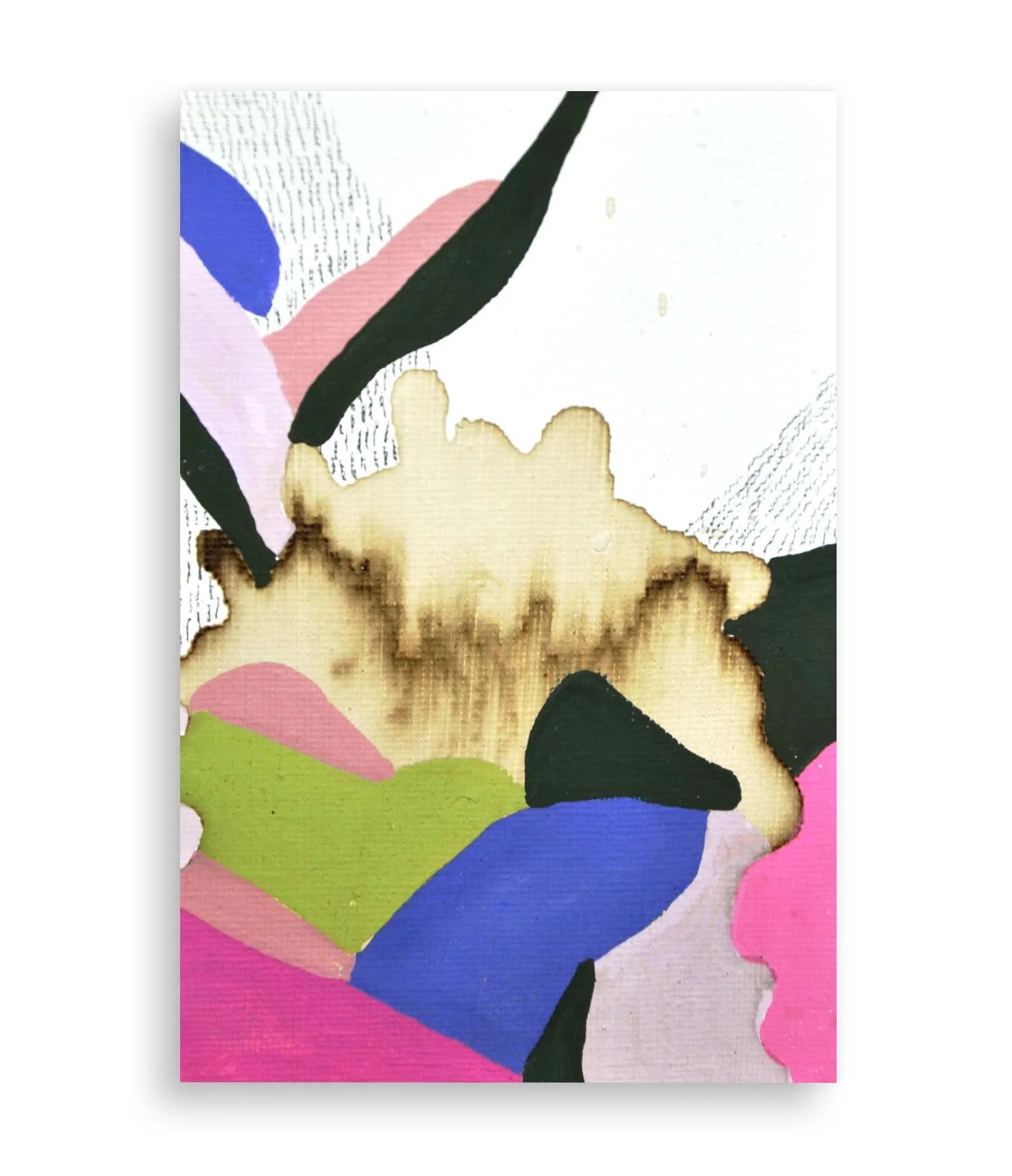 a colorful little abstract painting created with coffee and acrylic