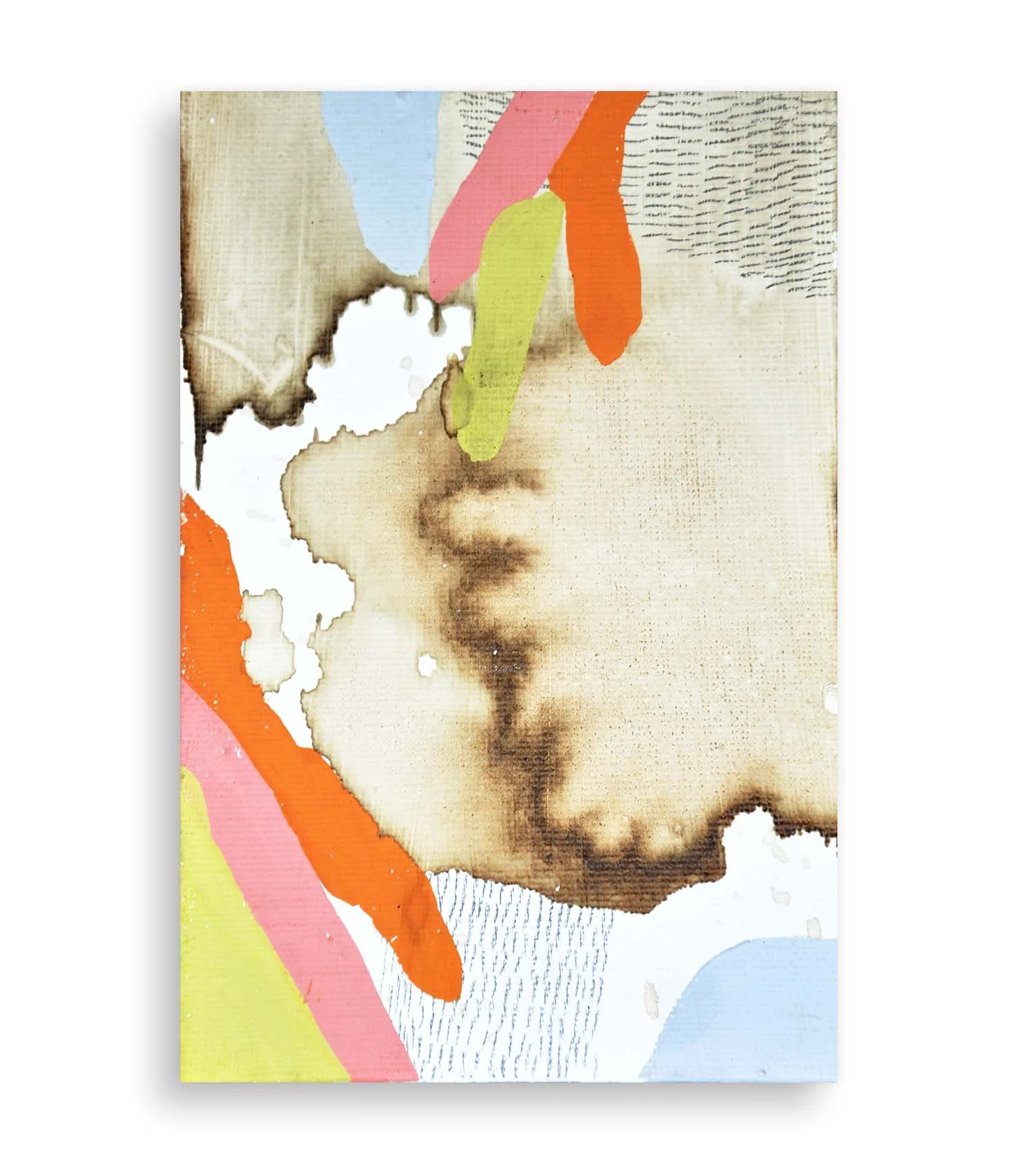a colorful little abstract painting created with coffee and acrylic