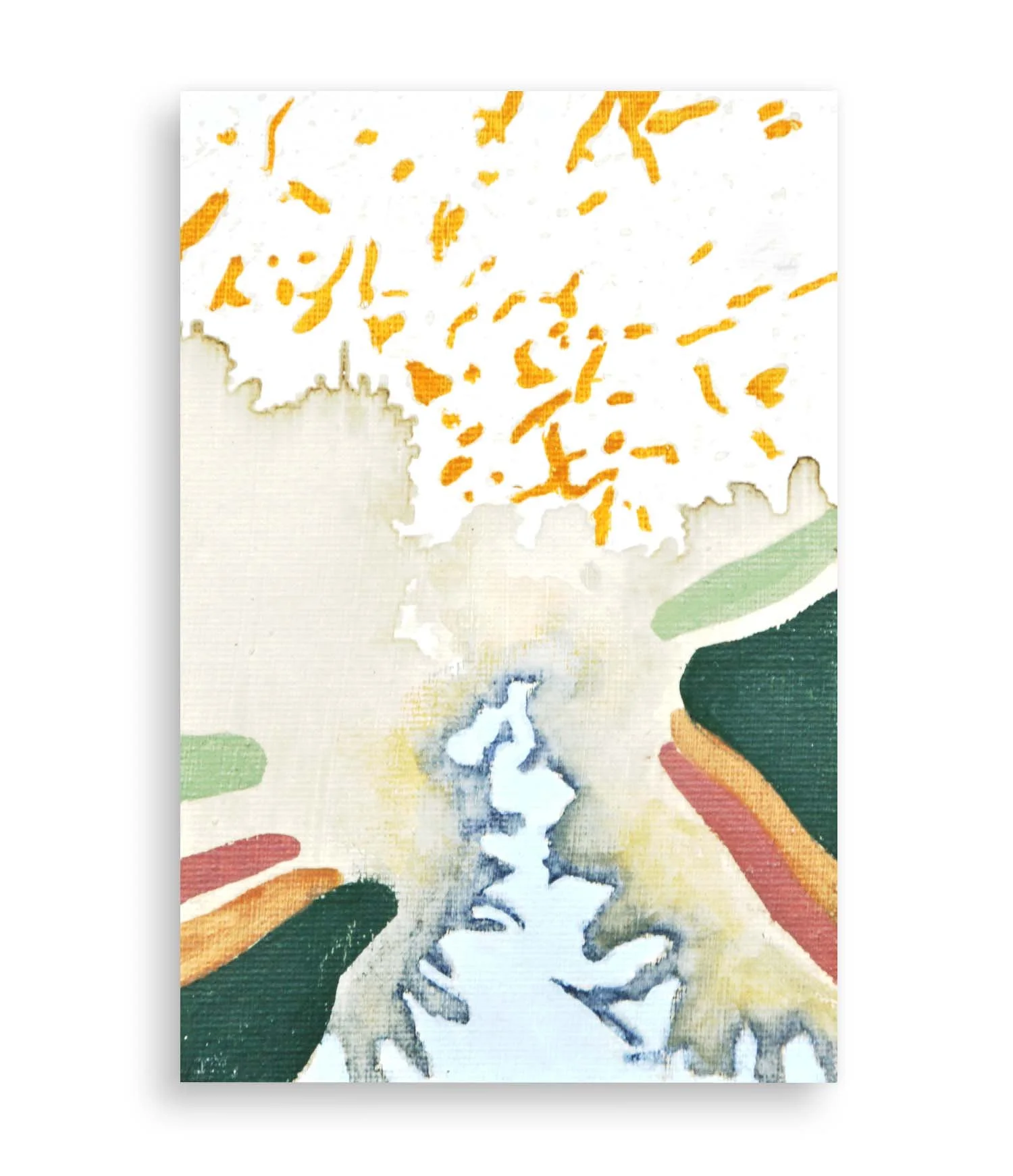 a colorful little abstract painting created with coffee and acrylic