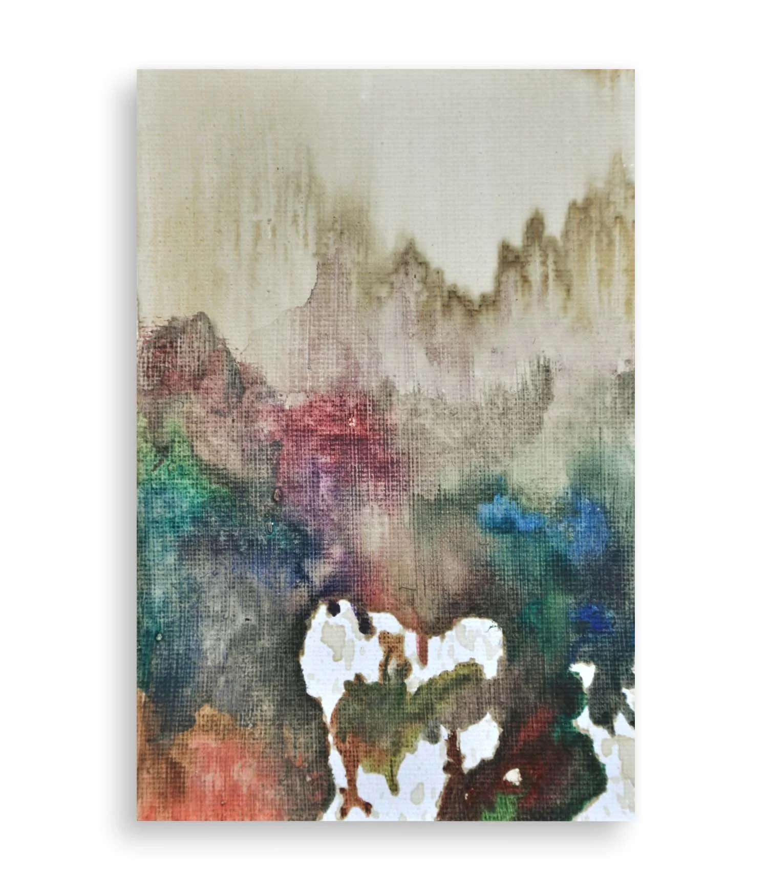 a colorful little abstract painting created with coffee and acrylic