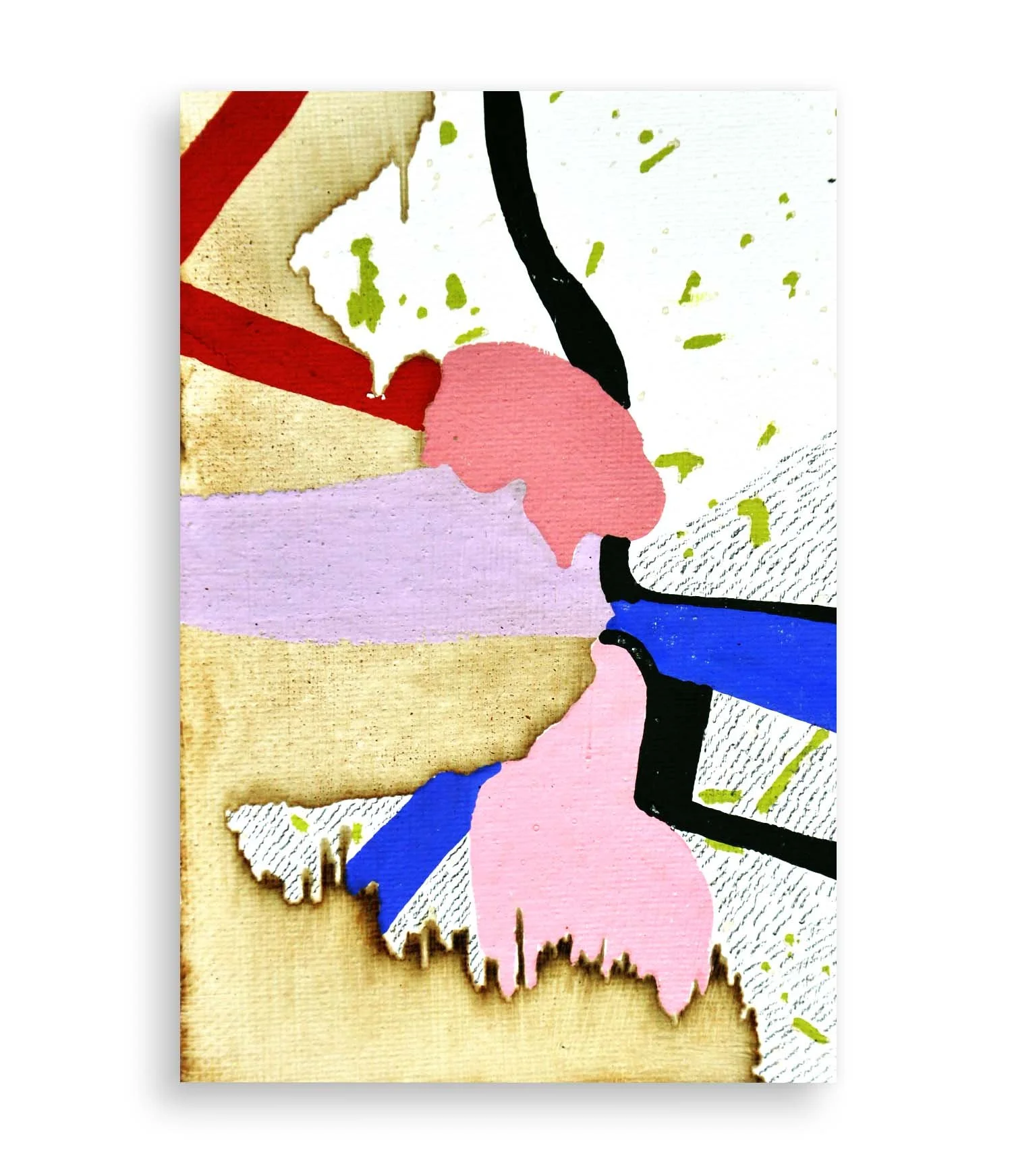a colorful little abstract painting created with coffee and acrylic