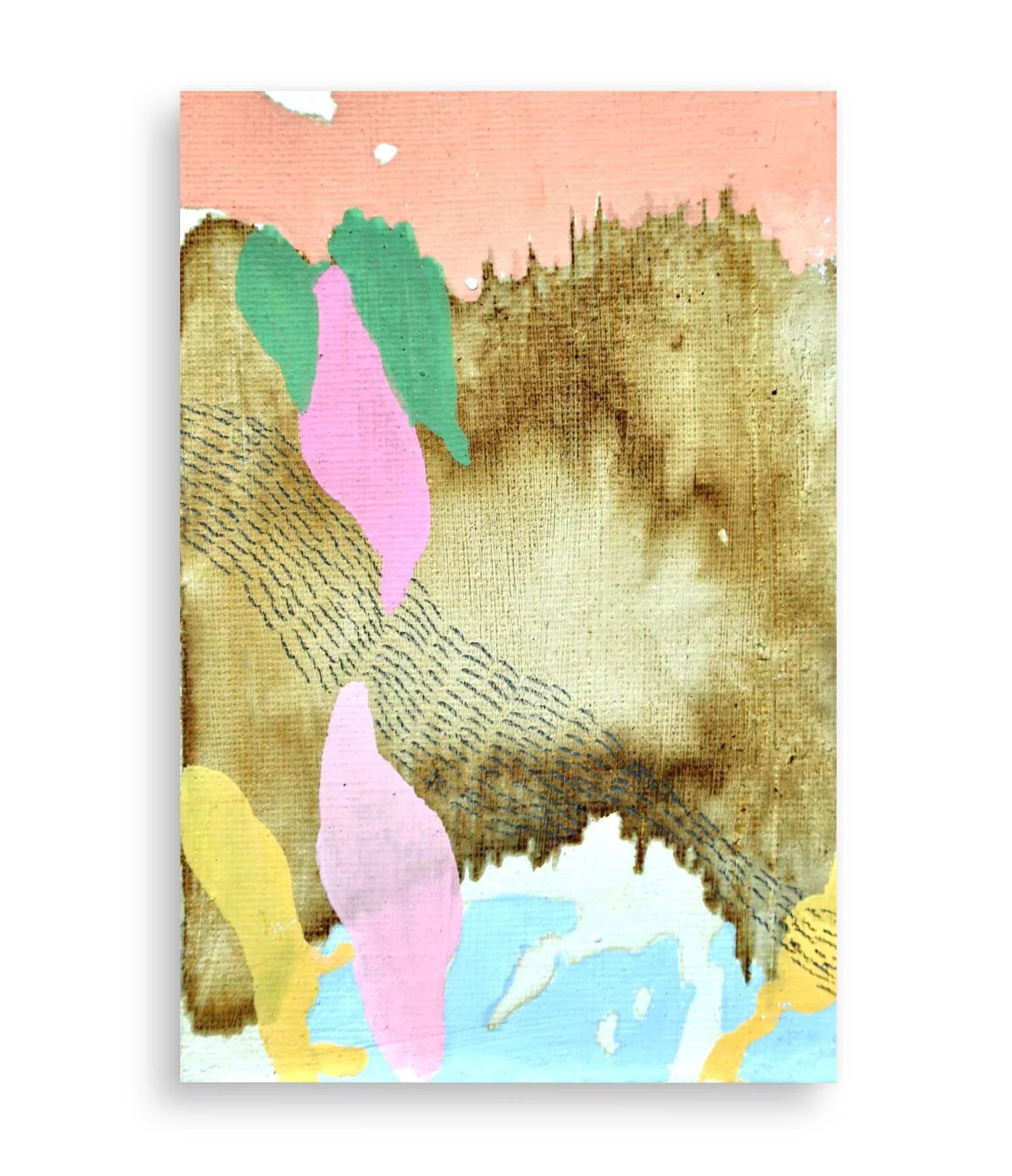 a colorful little abstract painting created with coffee and acrylic