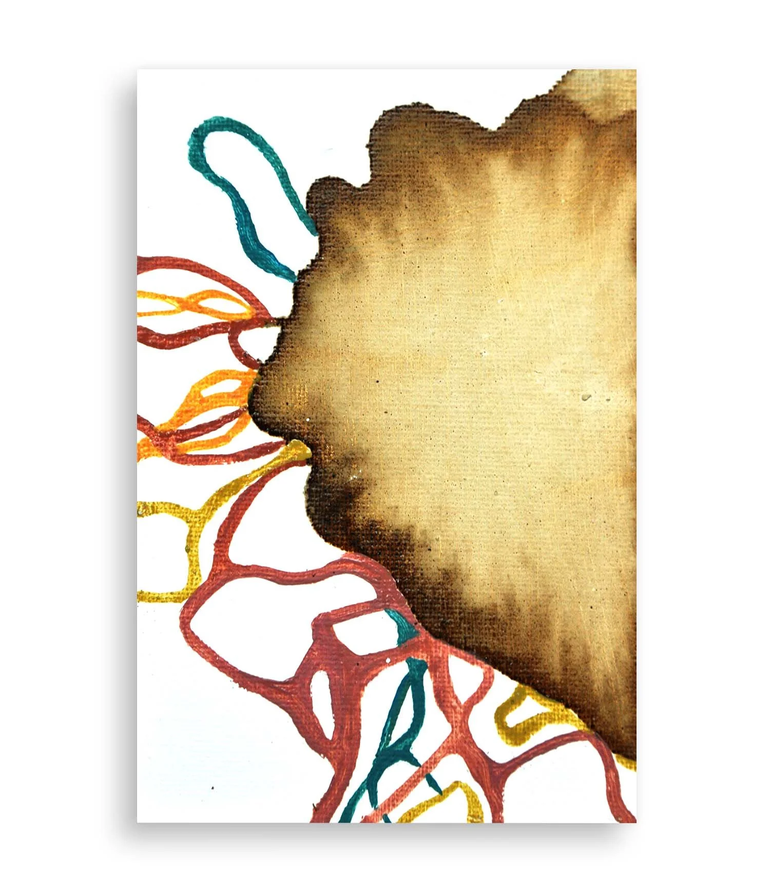 a colorful little abstract painting created with coffee and acrylic
