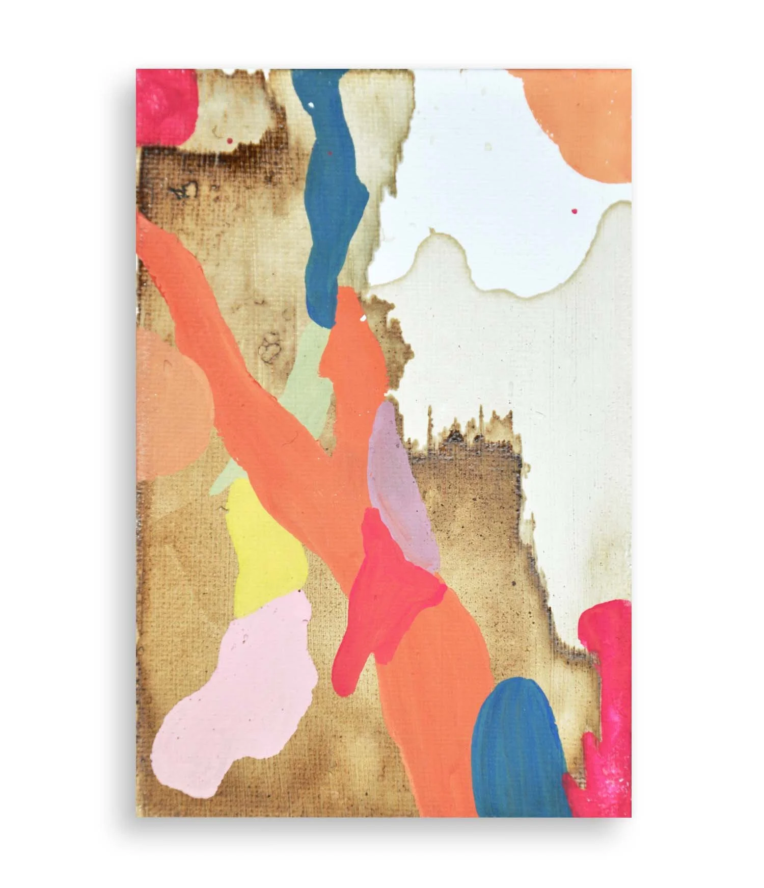 a colorful little abstract painting created with coffee and acrylic