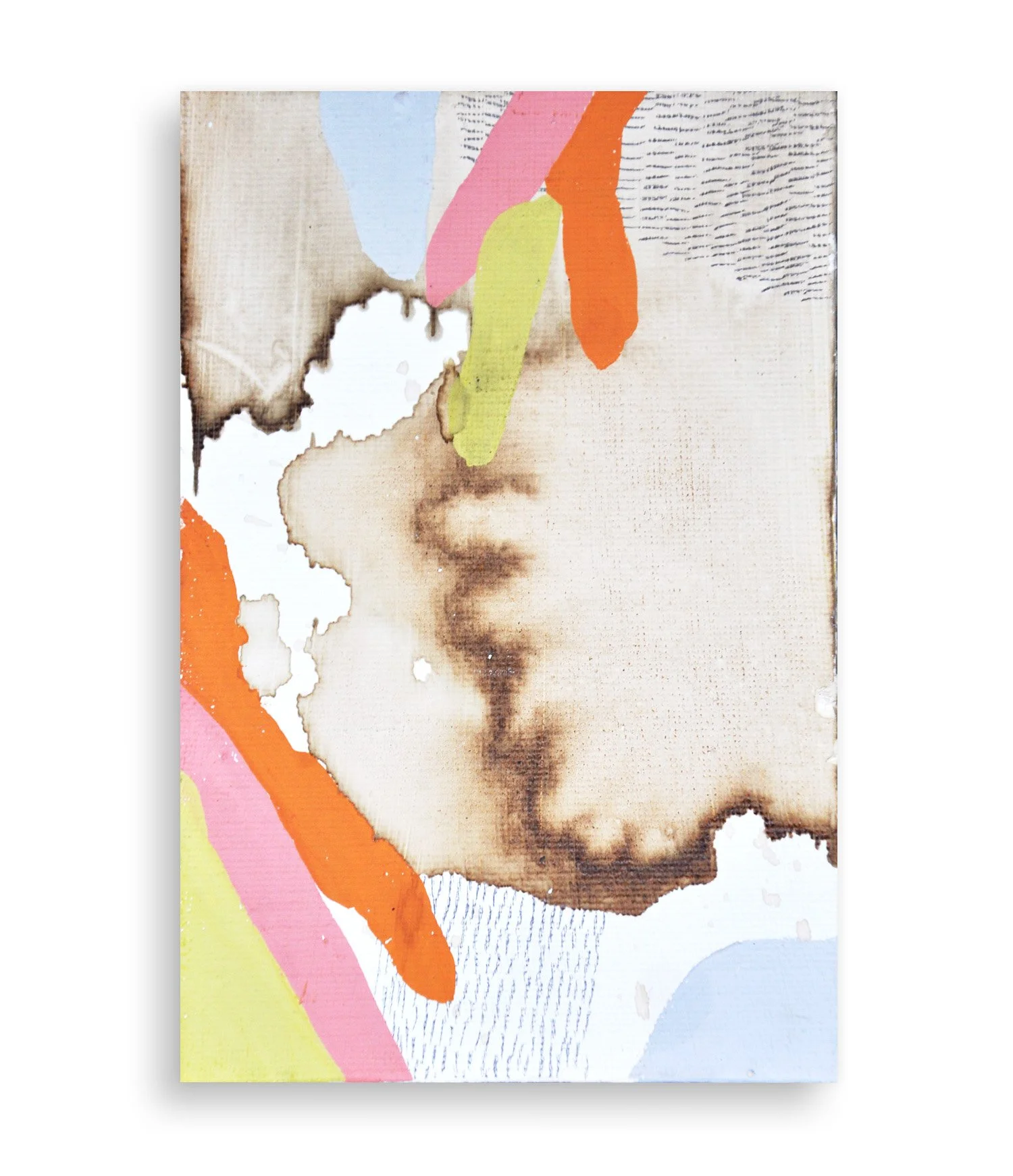 a colorful little abstract painting created with coffee and acrylic
