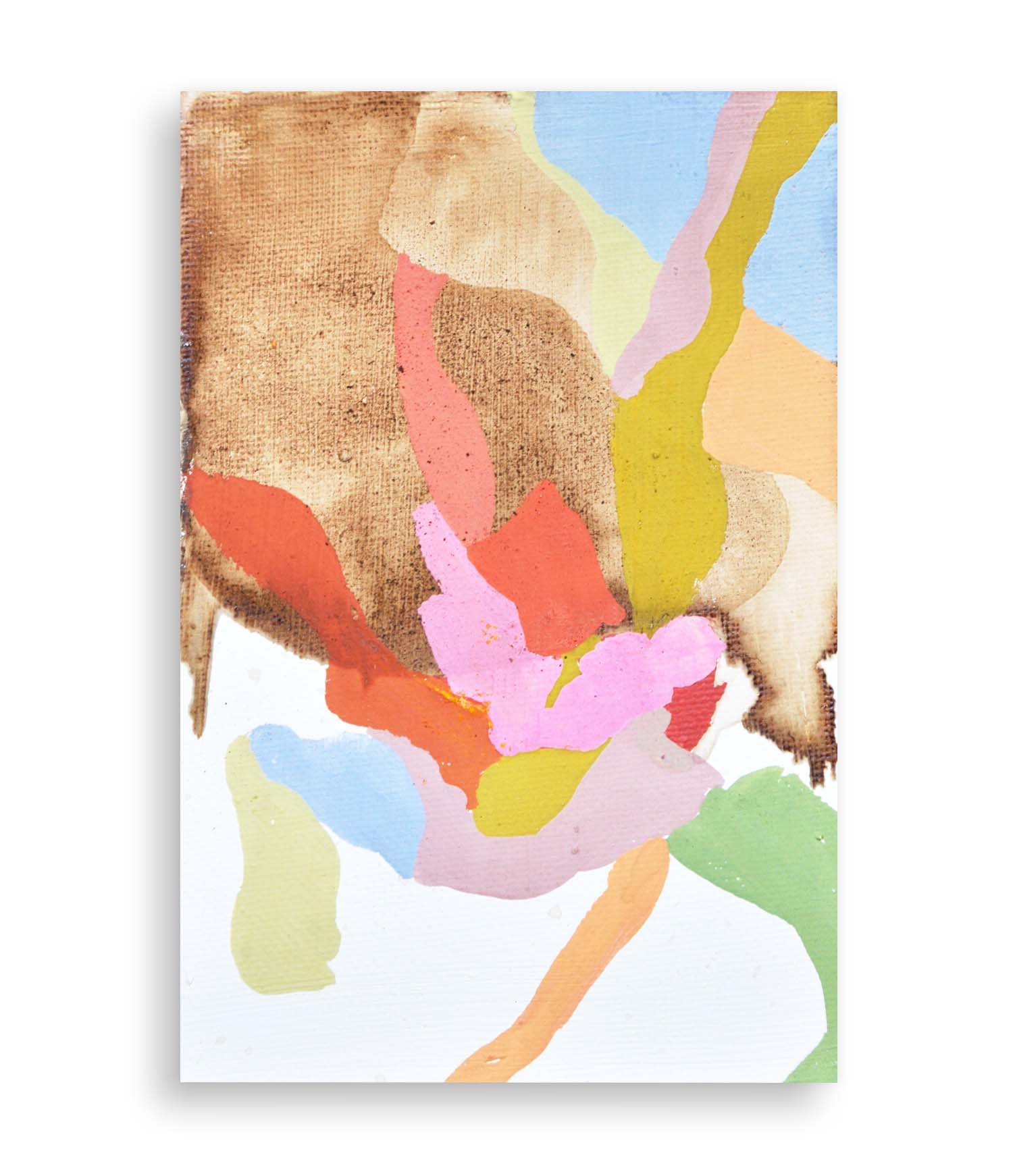 a colorful little abstract painting created with coffee and acrylic