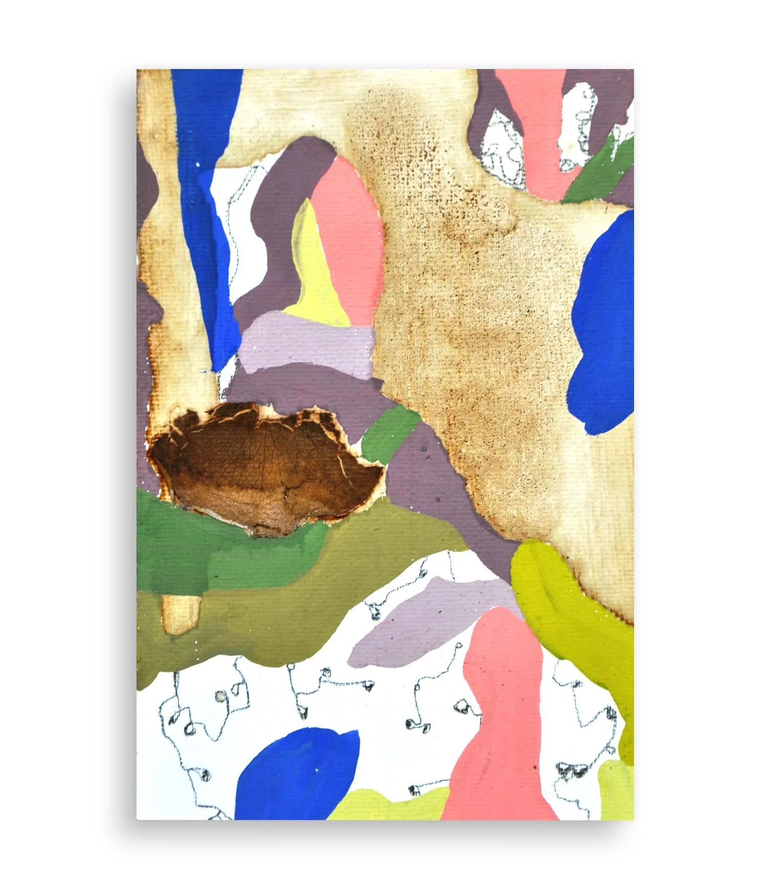 a colorful little abstract painting created with coffee and acrylic