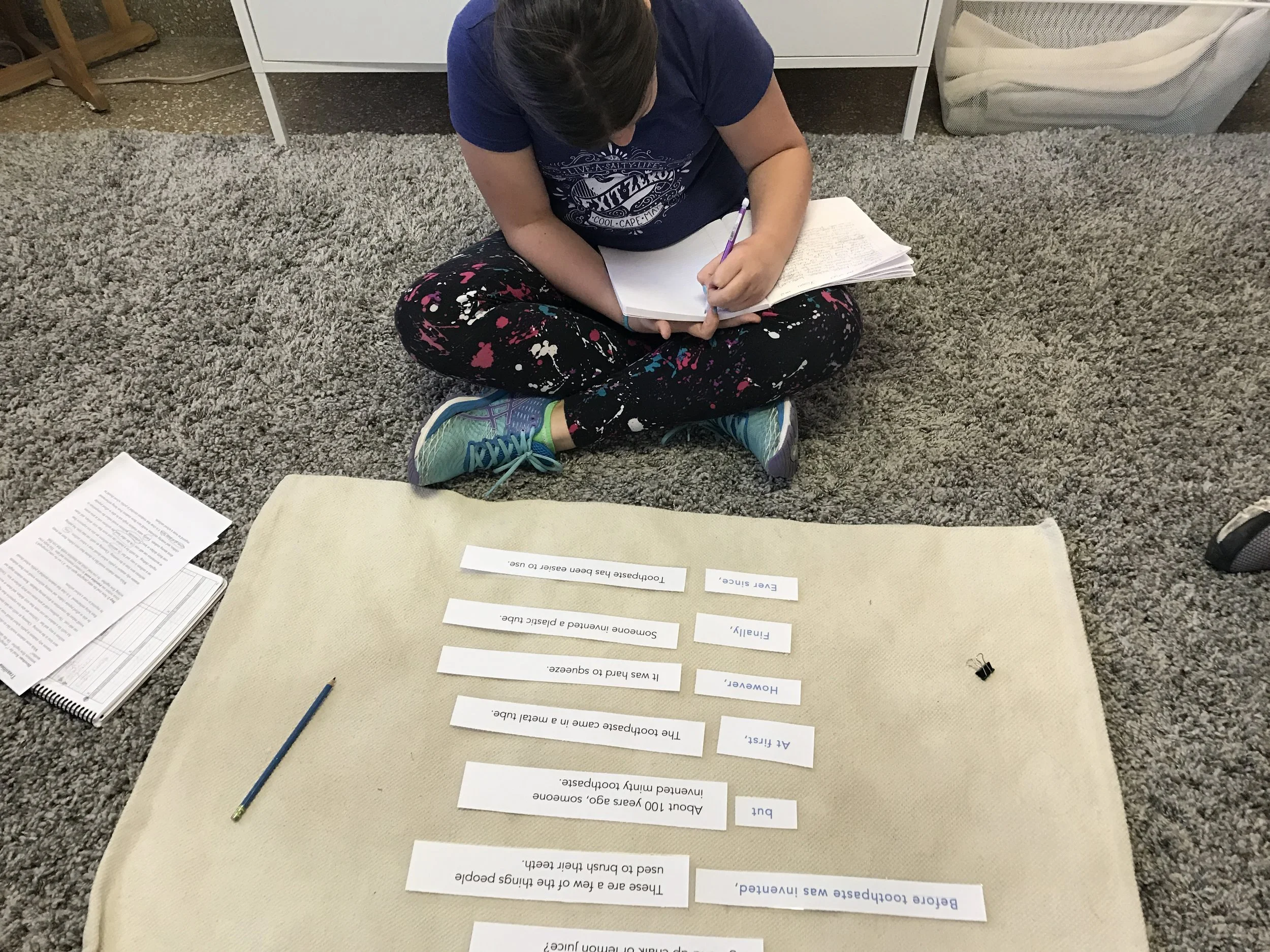 Orion Room friend completing her WW follow up on transitional words 