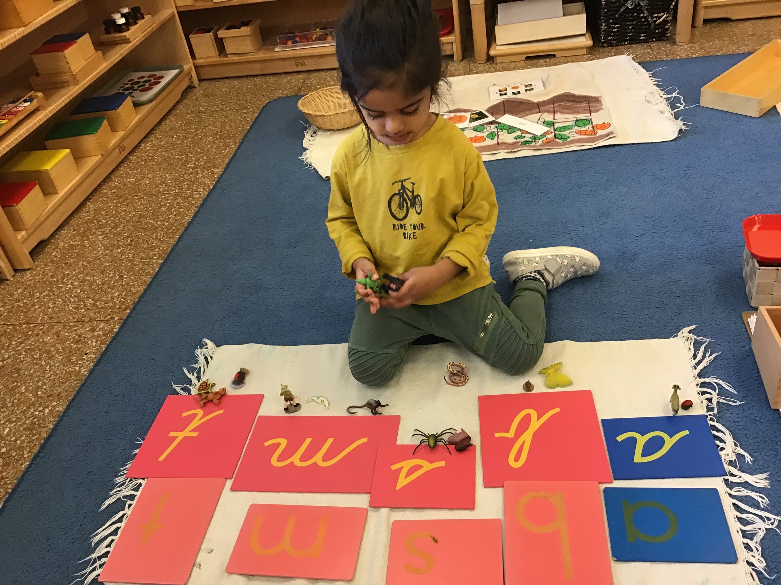 Sorting objects by their initial sounds after first matching print and cursive letters