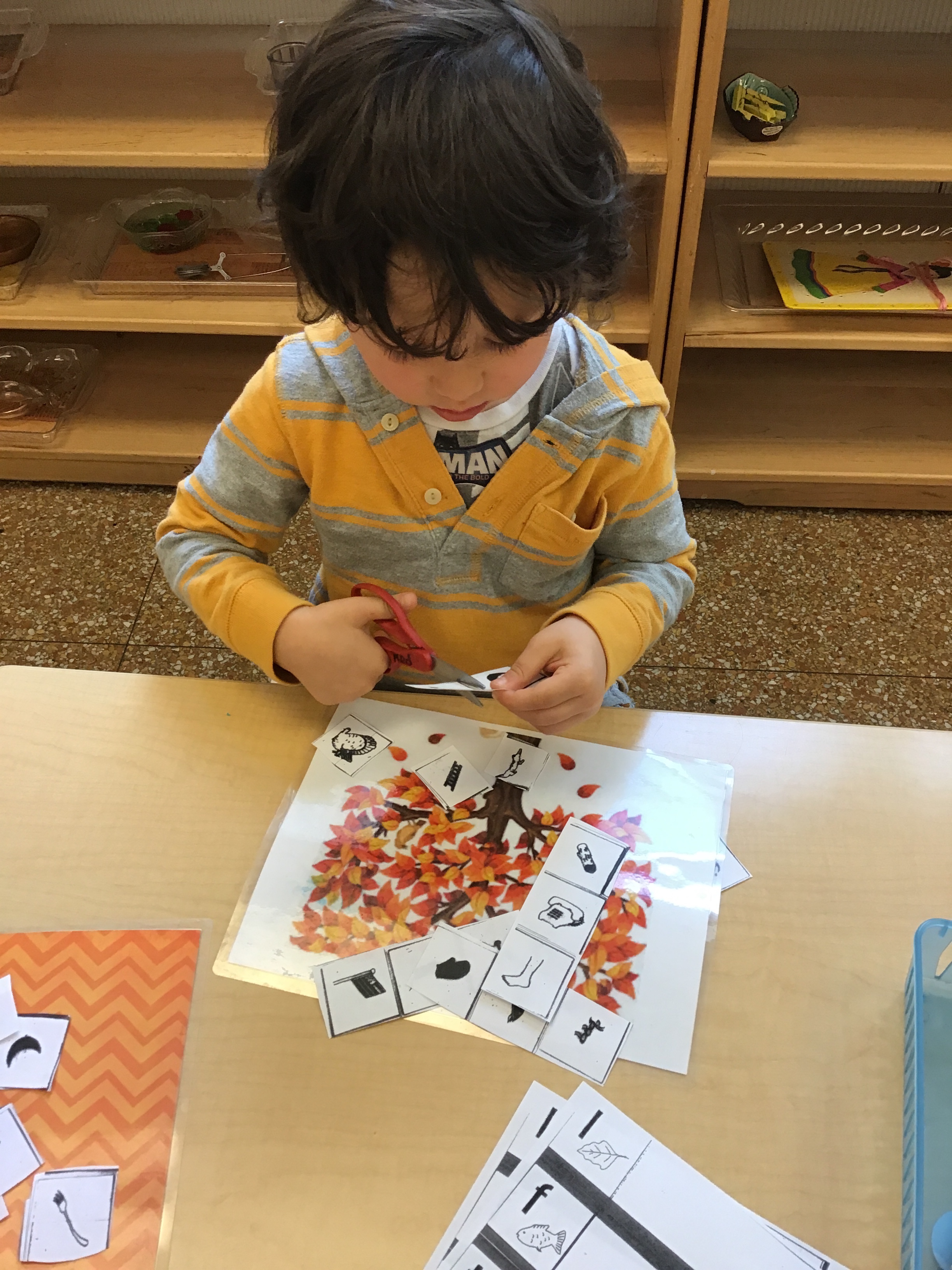 Cutting out pictures to match with their initial sounds