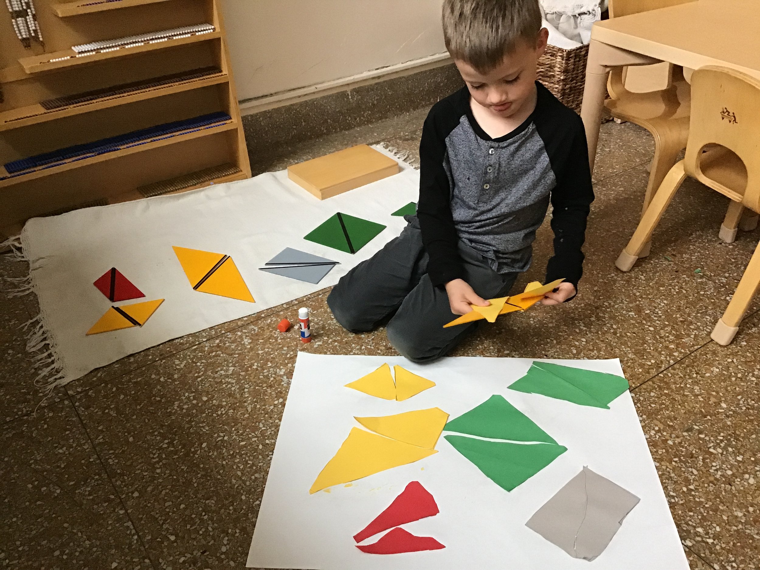 Using the Constructive Triangles to make a trapezoid, a rhombus, a rectangle, a square, and several parallelograms