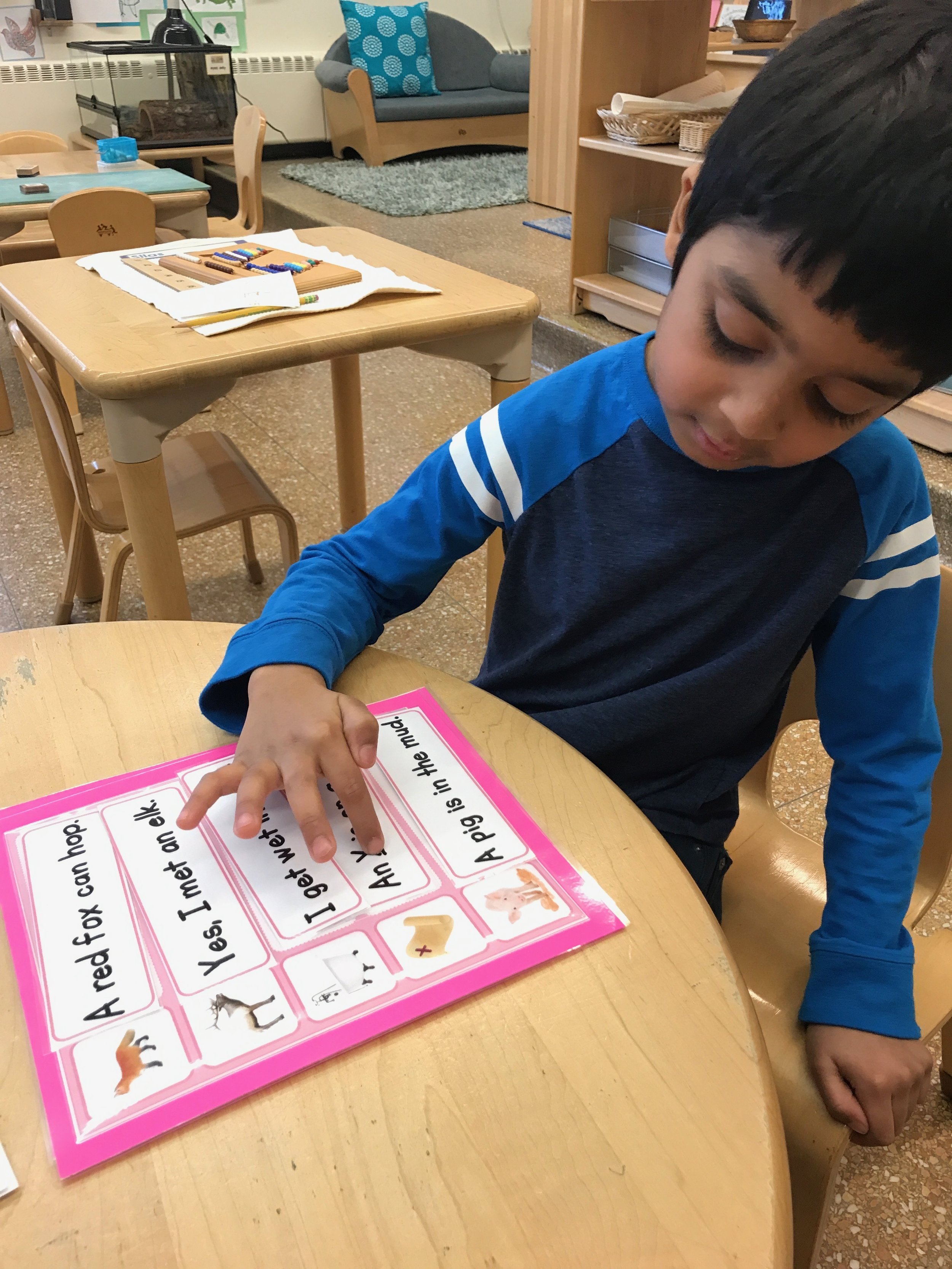 Reading my sentence strips.