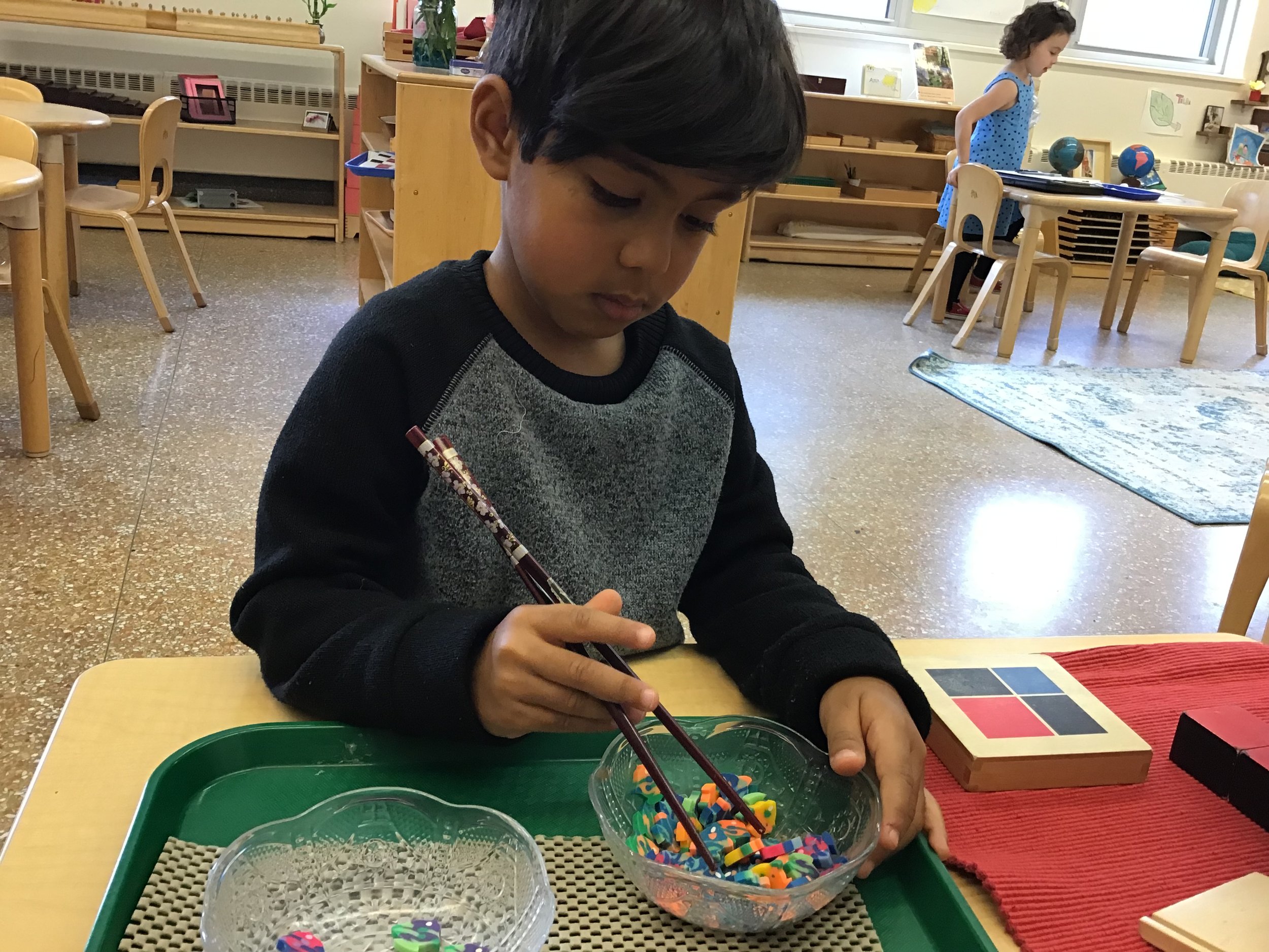 Practicing with chopsticks