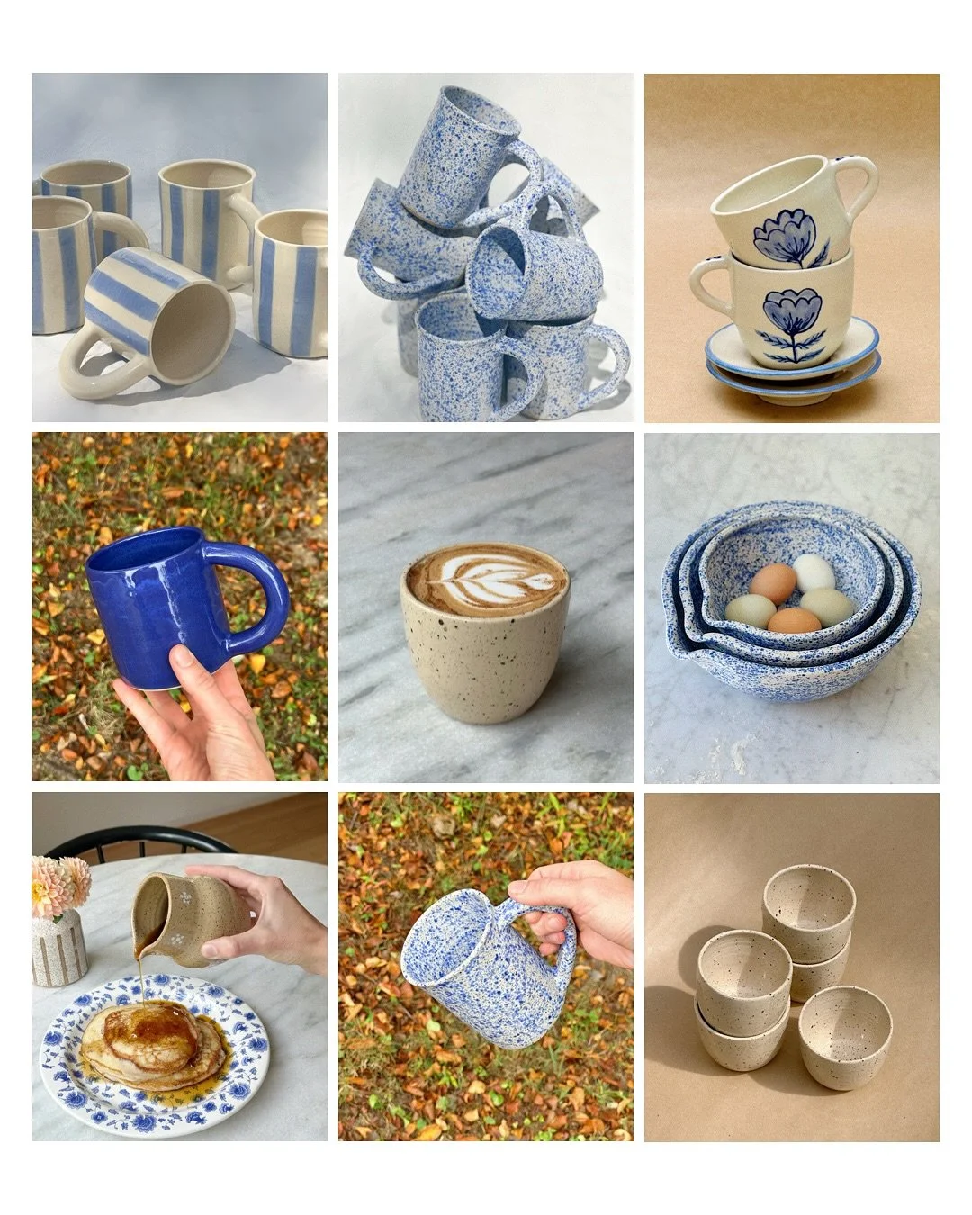 September Collection πππ Shop TODAY at 2 pm EST 
π·οΈ Pottery handmade ceramics wheelthrown glaze mug cottage core cappuccino cup Nancy meyers cobalt blue folk flower
