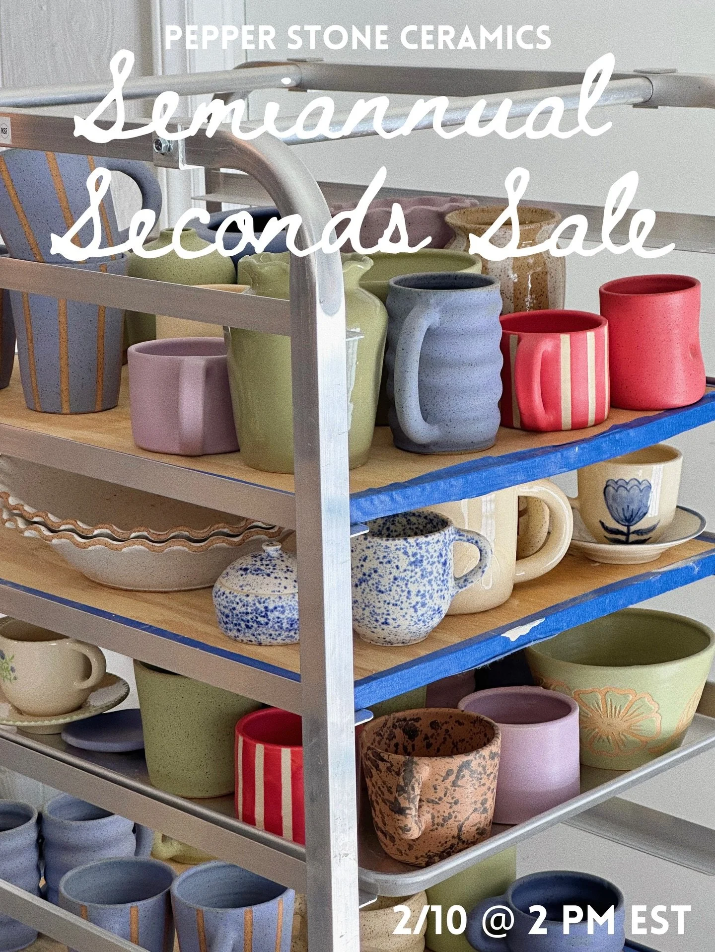 My shelves are officially full of seconds which means it&rsquo;s time for theeeee 🥁📣 Semiannual Seconds Sale!!! Tons of pots will be posted at heavy discount to help make room for new work. Shop the sale tomorrow at 2 pm est 💗 

🏷️ Pottery handma