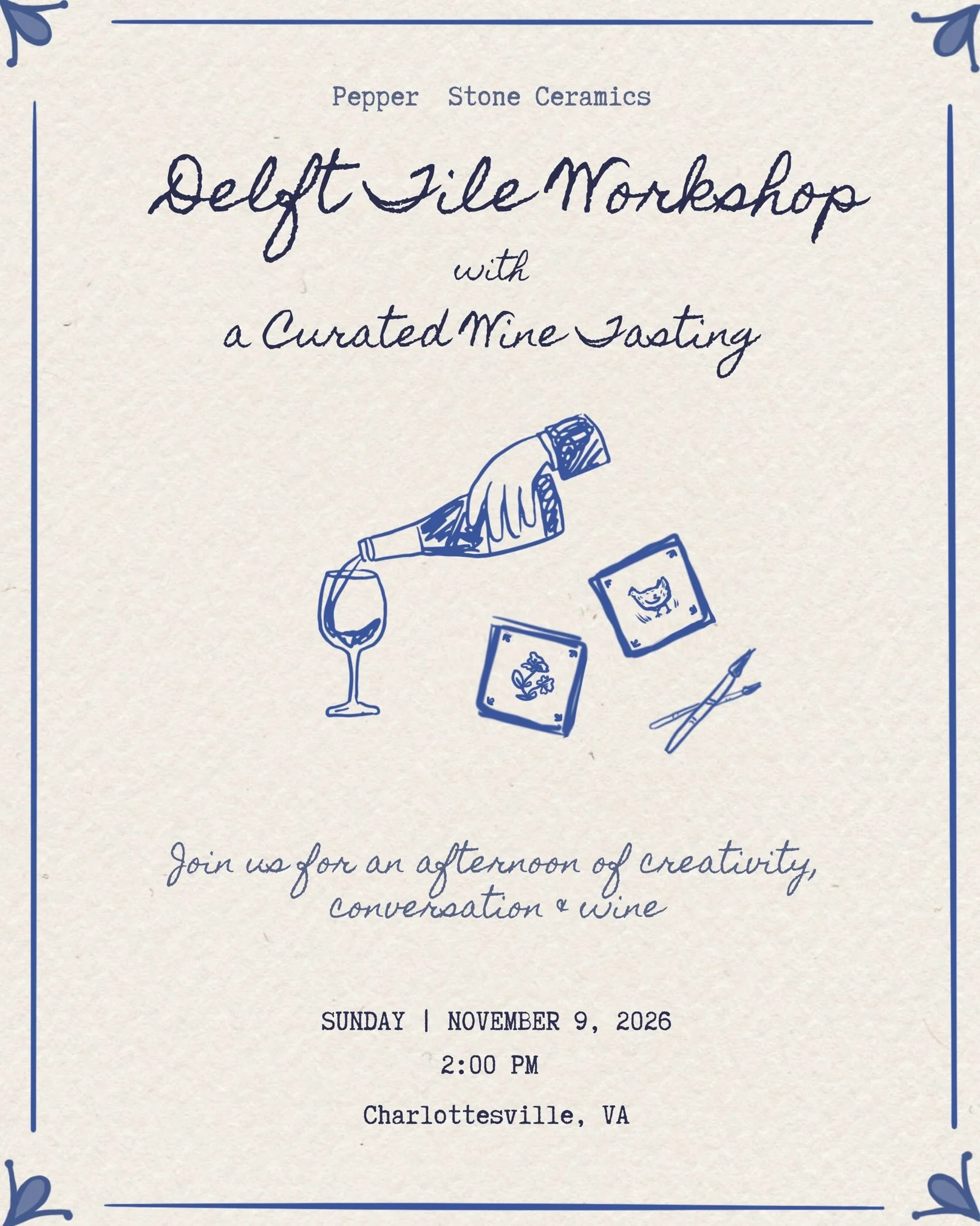 ‼️🍁ATTN lovers of cute fall activities 🍁‼️ Come learn the art of Delft Tile making in the Charlottesville countryside while being guided through a curated wine tasting 🍷🎨 (Swipe for the moodboard 👀) 

This event will be hosted on our little farm