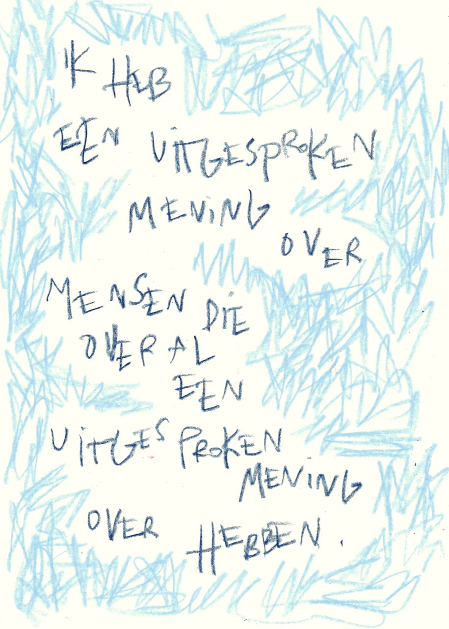 Een uitgesproken mening, 2025
 
potlood en oliepastel op papier
 
21 x 29,7 cm
 
200 €