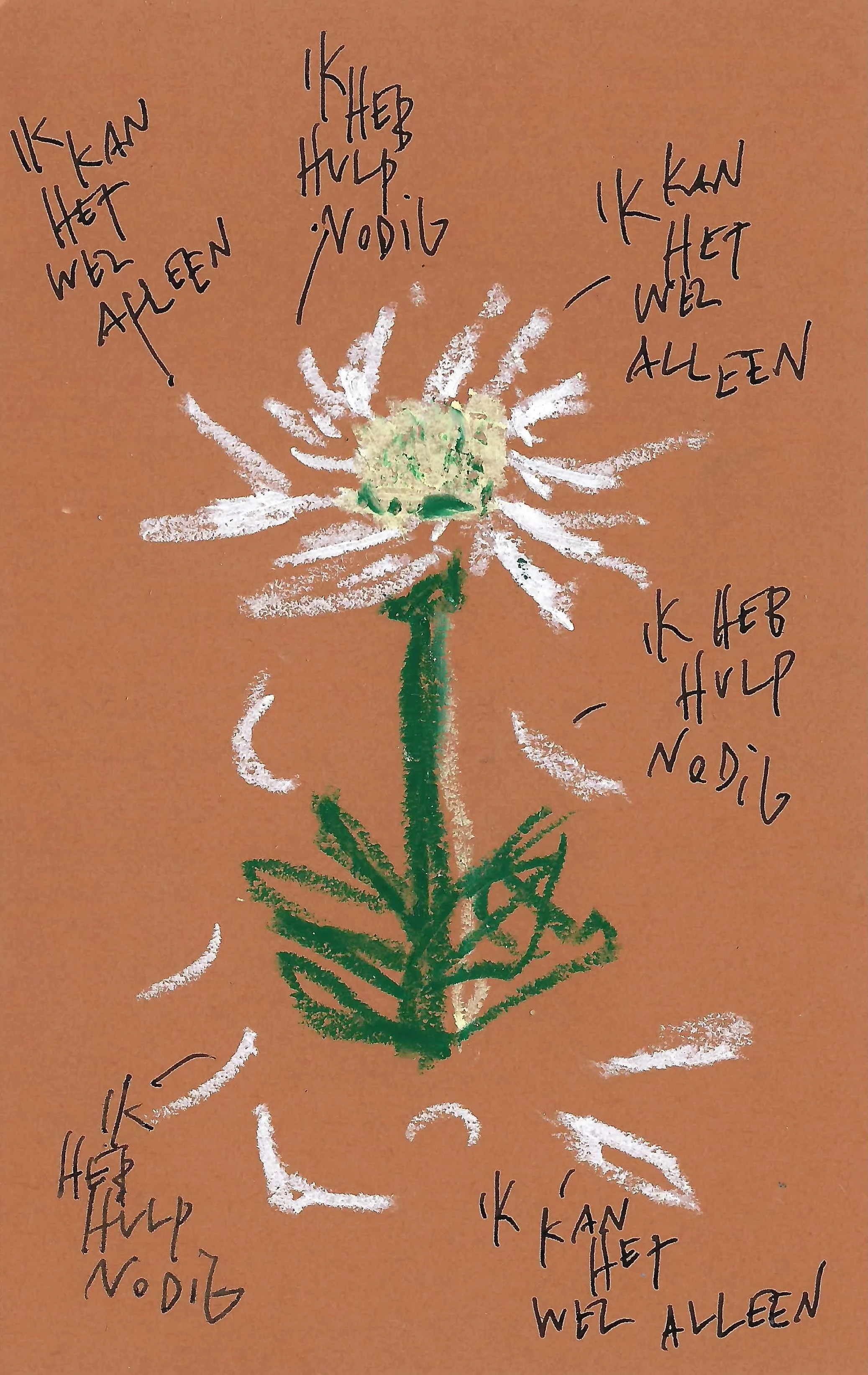 ik heb hulp nodig
 
oliepastel en inkt op papier
 
8,5 x 15 cm
 
€ 90,-