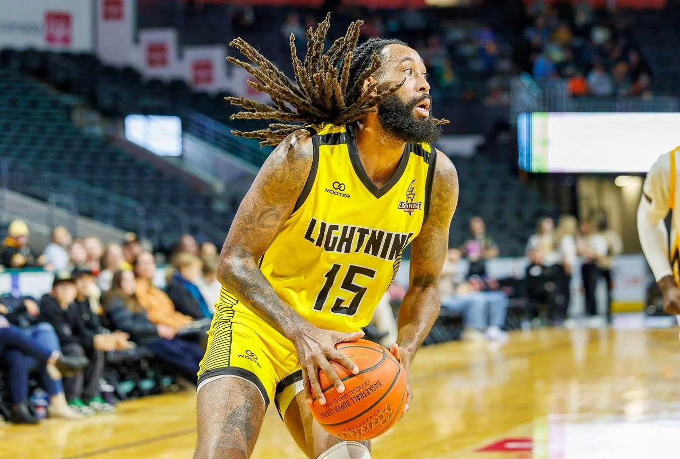   JR Holder, one of two new Lightning signings, contributed 15 points and 5 rebounds in his first game last Saturday vs. Rochester. (Photo: Bruce Laing).  