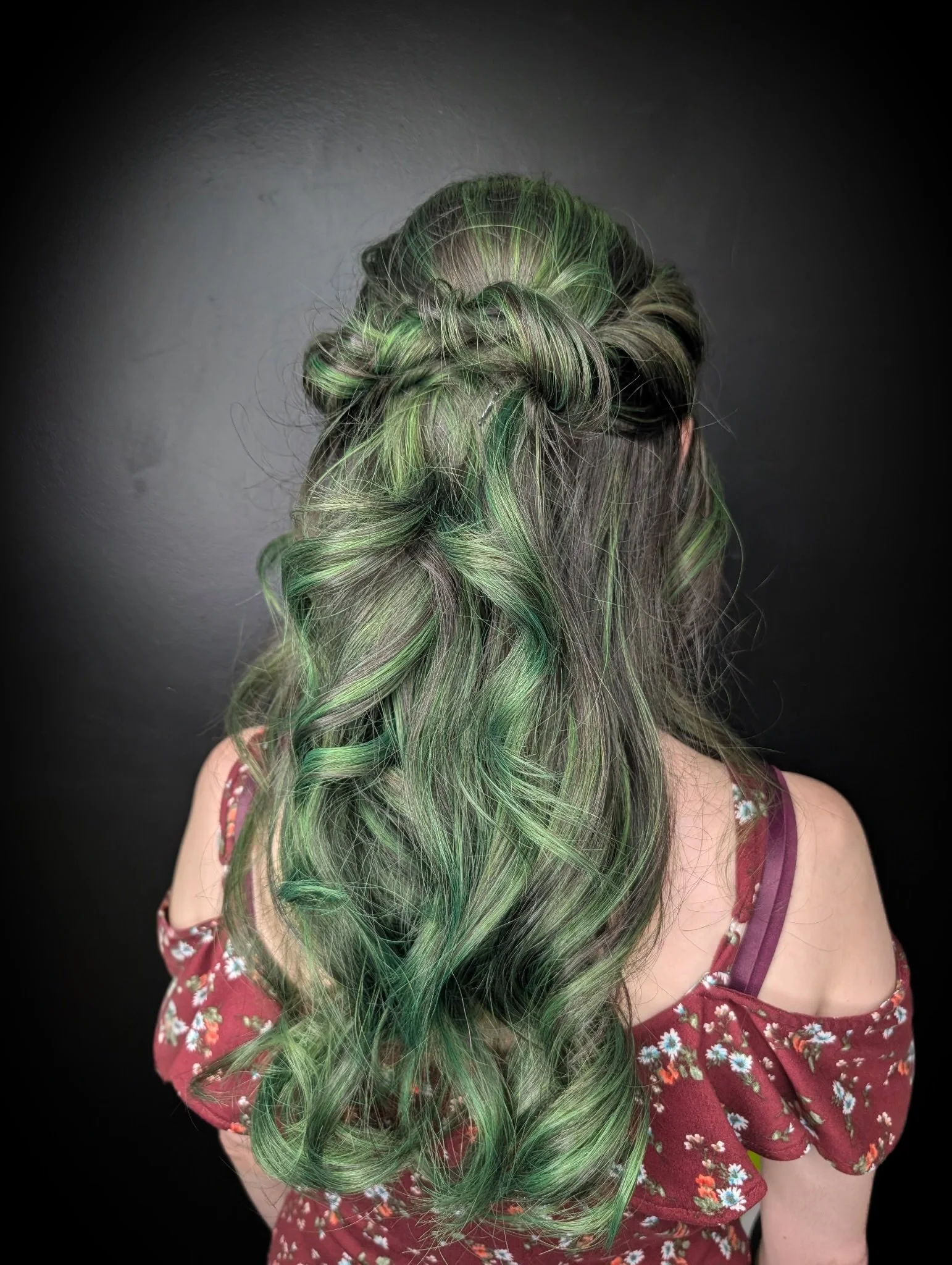green balayage hair color on client