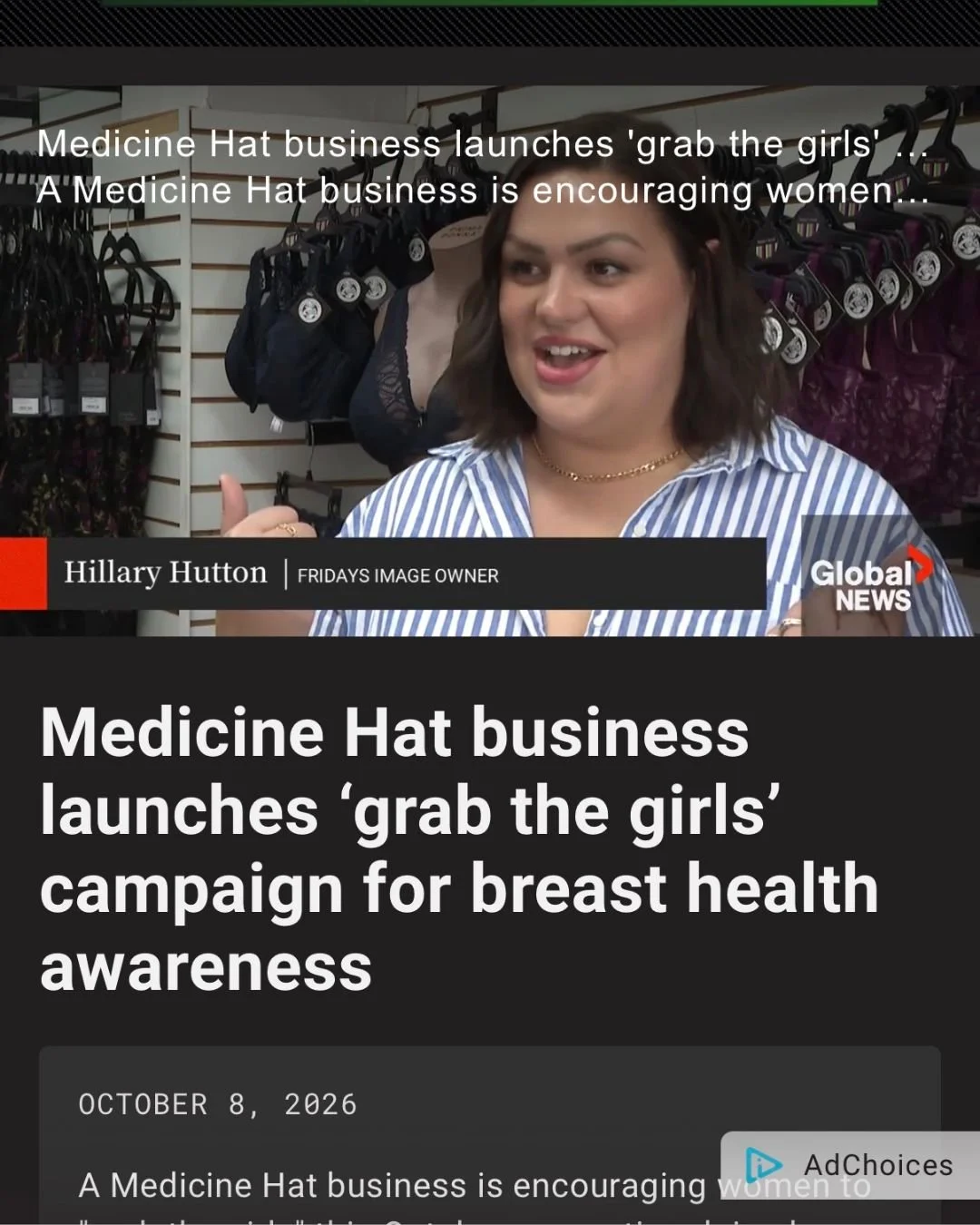 Our campaign made the news!

Global News wanted to stop by the store and chat about our Self-Check-A-Thon October campagin - and I was thrilled!

My goal this month is to have as many women as possible stop by the store to do a self-exam.  Don't worr