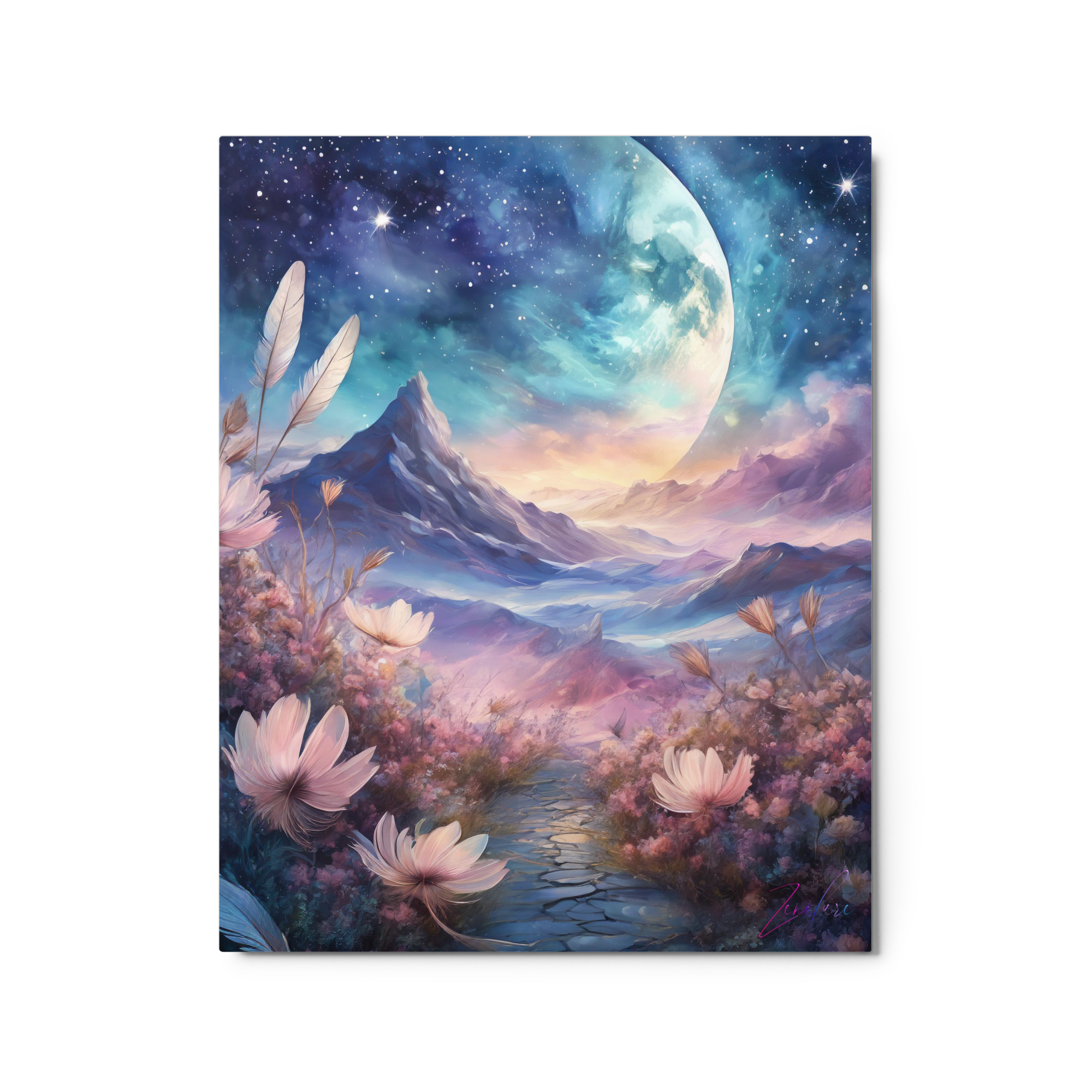 Indigo Peaks Feather Brushed With Pink Hues - Luminous Infinity Edge Art Print