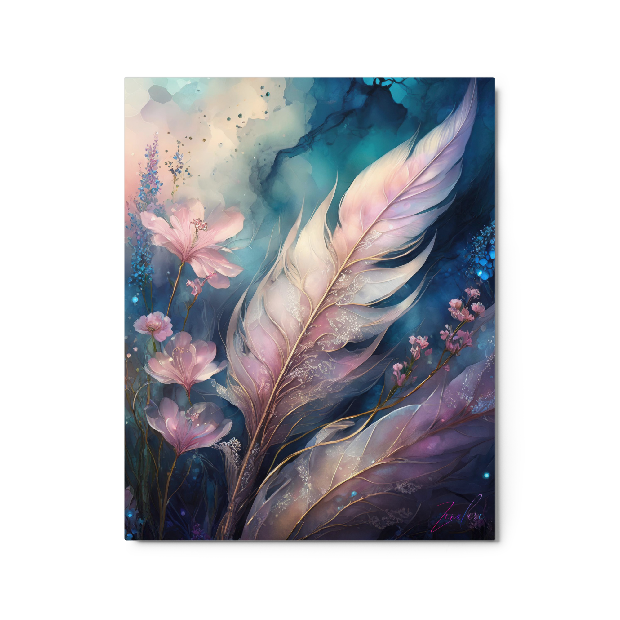 Indigo & Lace Feather Brushed With Pink Hues - Luminous Infinity Edge Art Print