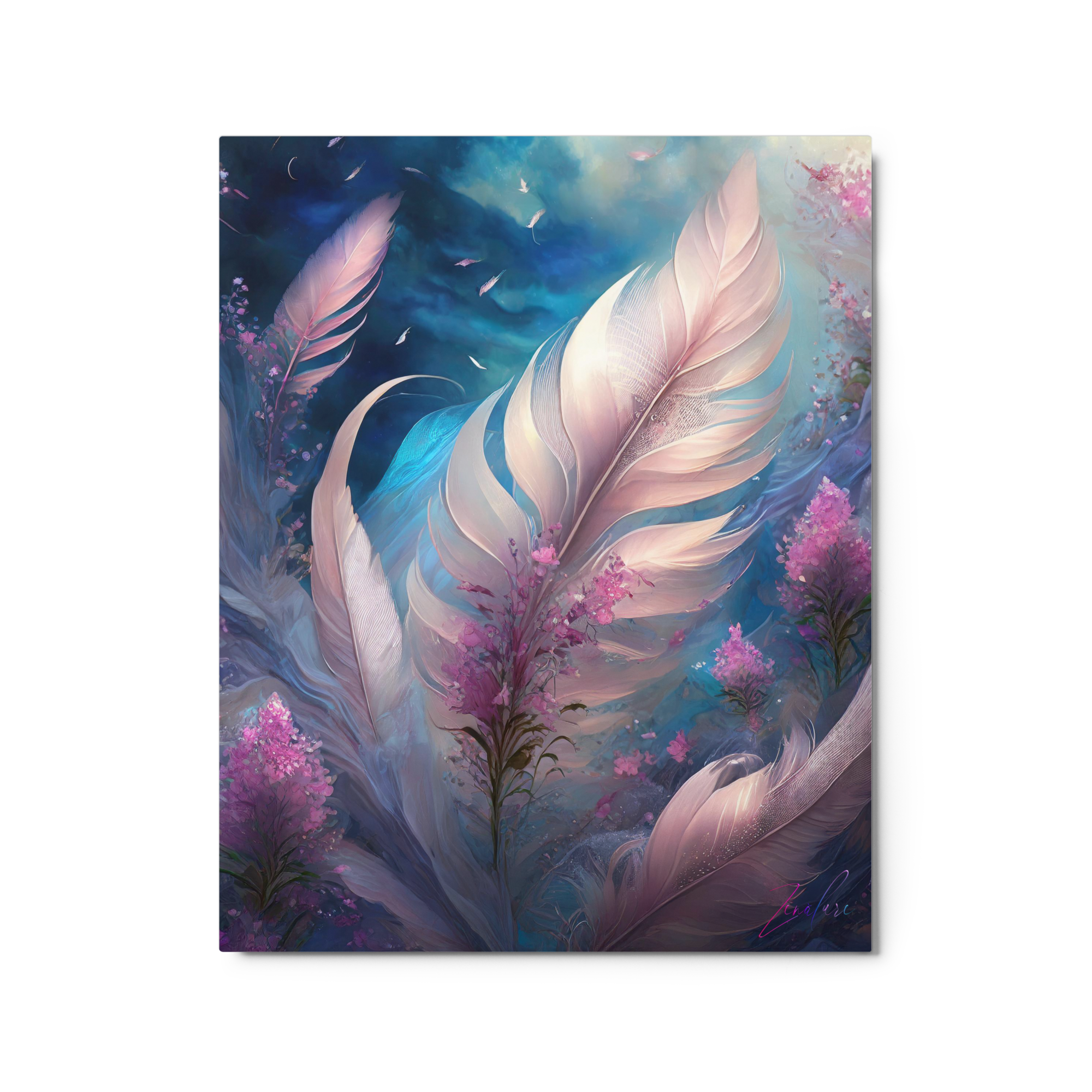 Indigo Fan Feather Brushed With Pink Hues - Luminous Infinity Edge Art Print