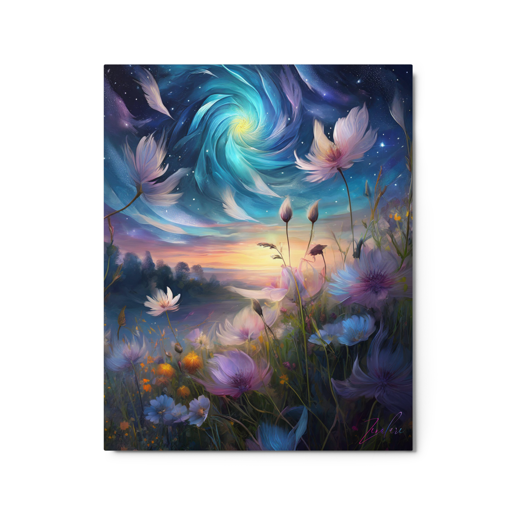 Indigo Abstracts Feather Brushed With Pink Hues - Luminous Infinity Edge Art Print