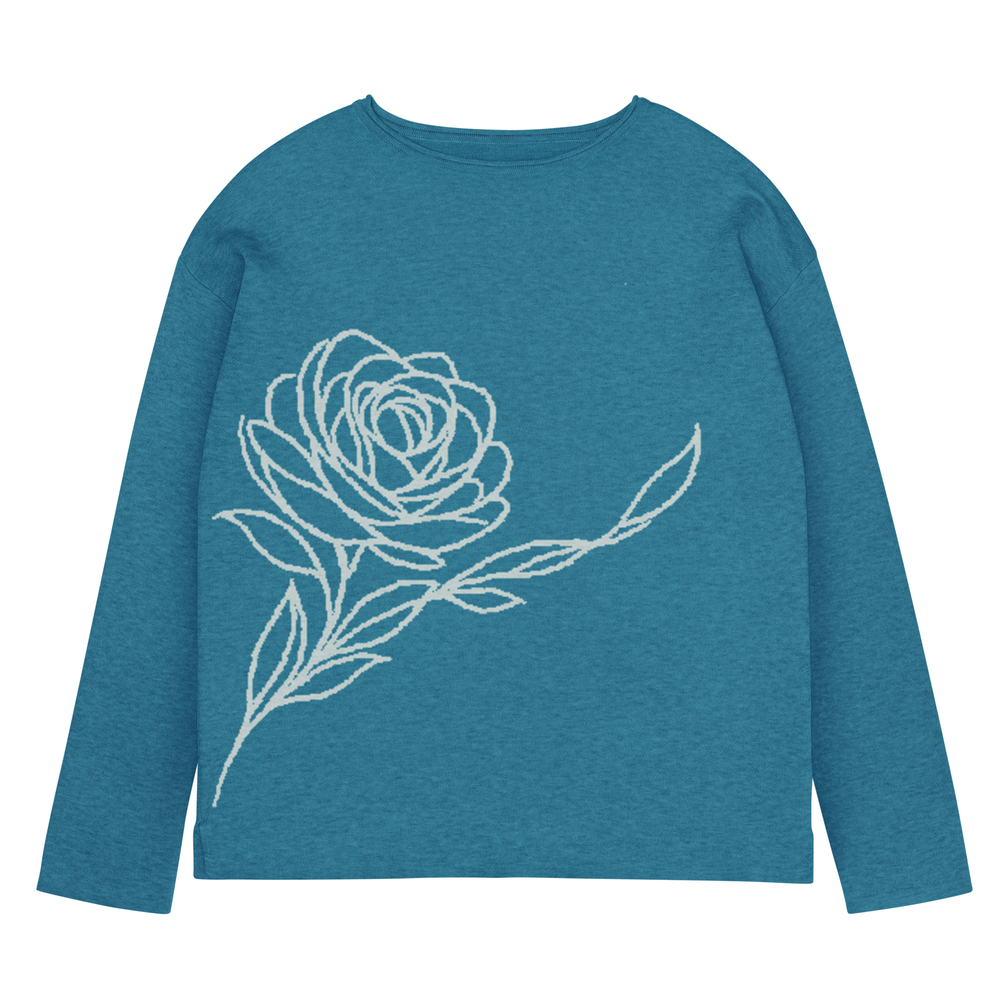 Winter Blue Roses Knitted Sweater