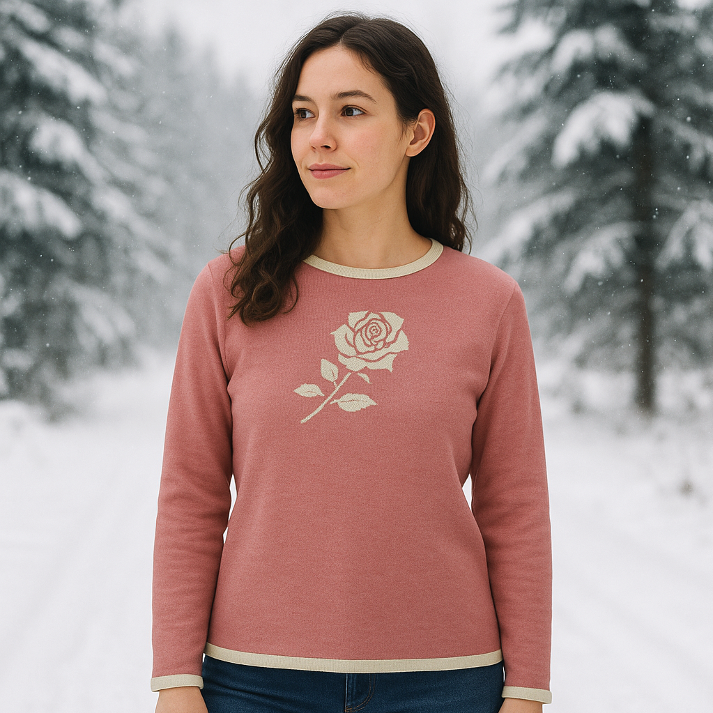 Luminaress Winter Rose Coral Women’s Straight-Bottom Knitted Sweater