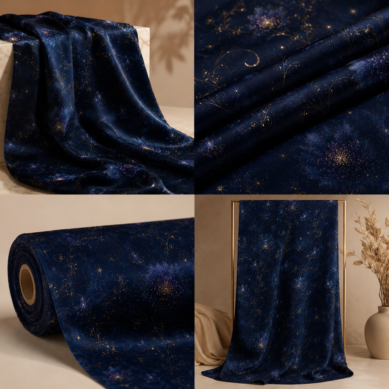 Midnight Moonwater Silk Fabric