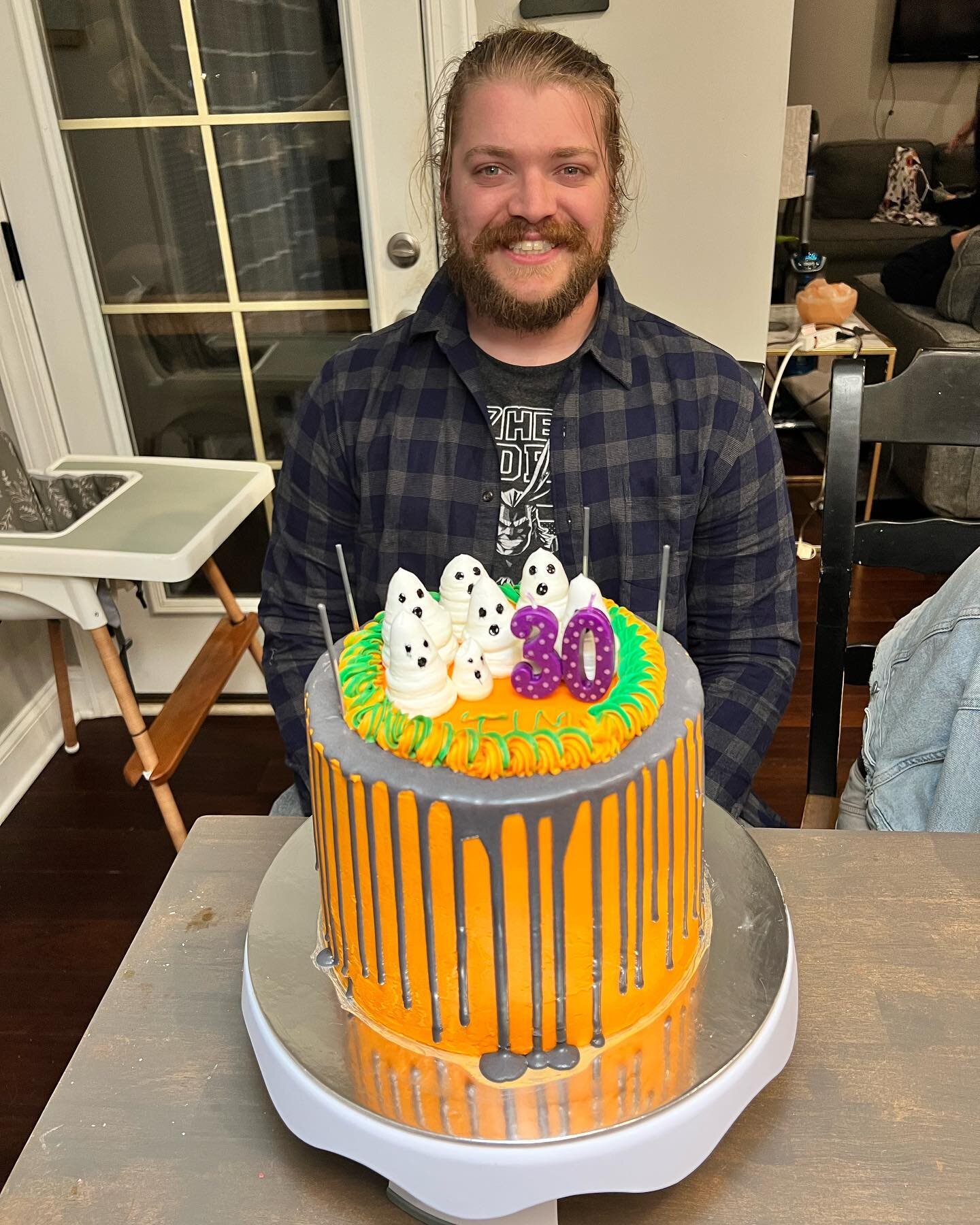 Happy Birthday Tim! You may see Tim helping our team with event set-up, and service! He also helps behind the scenes writing copy, and editing when we need it. We love him! 🧡👻 Ghost cake by @_drazzdazz_