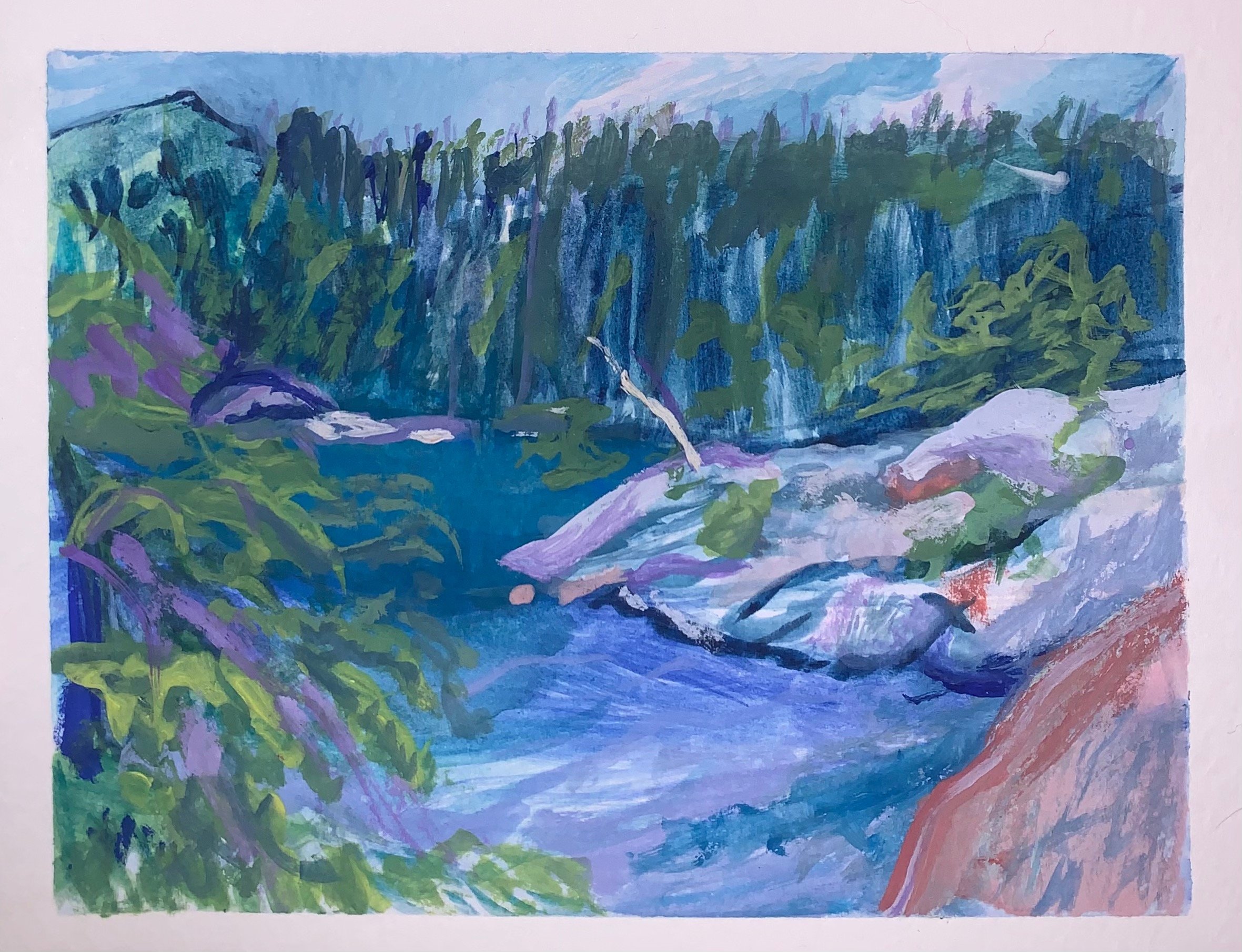 "Rocky Mountain Scene No. 3",
Gouache on watercolor paper,
3" x 4"