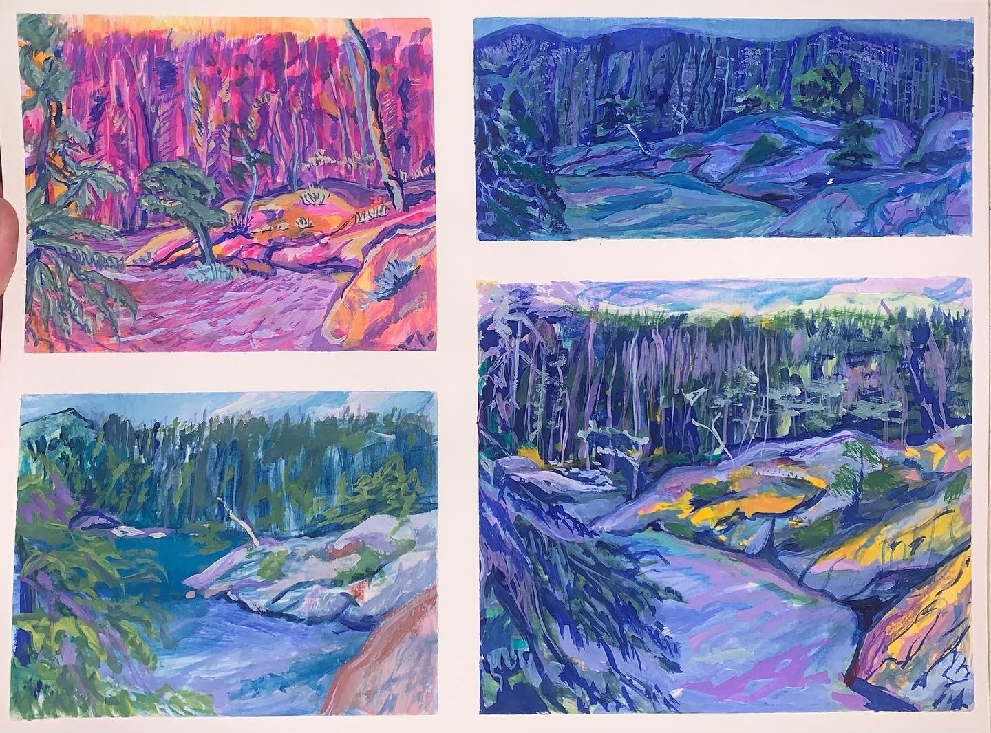 "Rocky Mountain Scene",
Gouache on watercolor paper,
9" x 12"