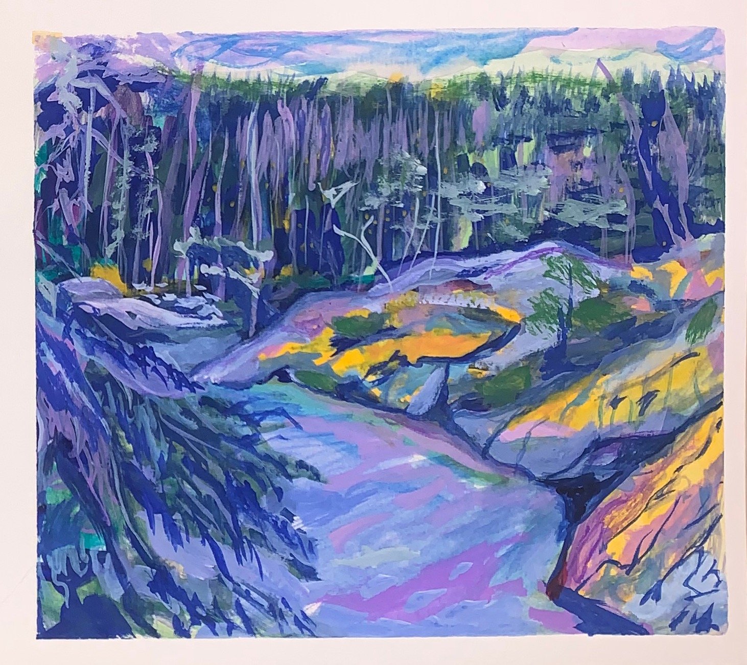 "Rocky Mountain Scene No. 4",
Gouache on watercolor paper,
3" x 4"