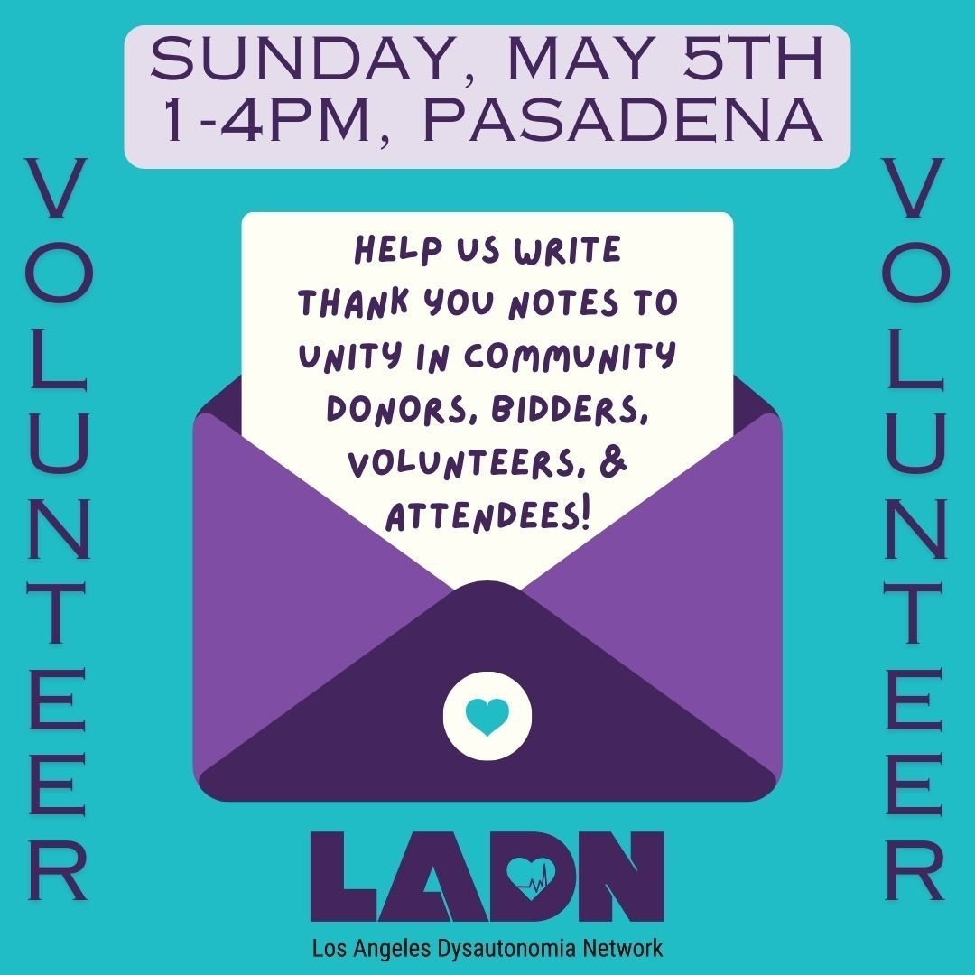 We could use your help! Join us in a Pasadena garden on Sunday, May 5th between 1-4pm to write thank you notes to our Unity in Community fundraiser donors, bidders, attendees, and volunteers! ⁠
⁠
You are welcome to come for the entire 3 hours -- or j