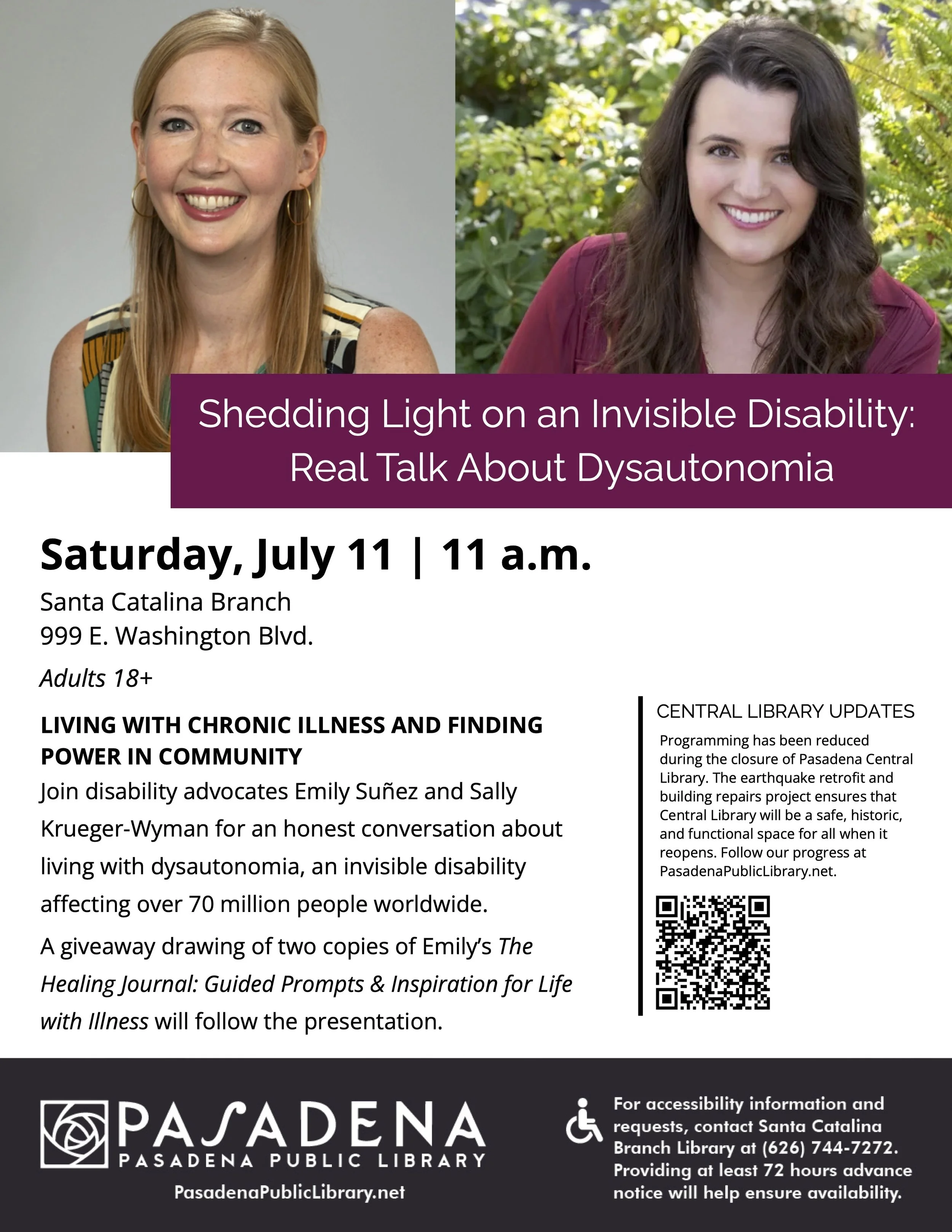 Program at Santa Catalina Library: "Shedding Light on an Invisible Disability: Real Talk about Dysautonomia, Living with Chronic Illness, and the Power of Community"