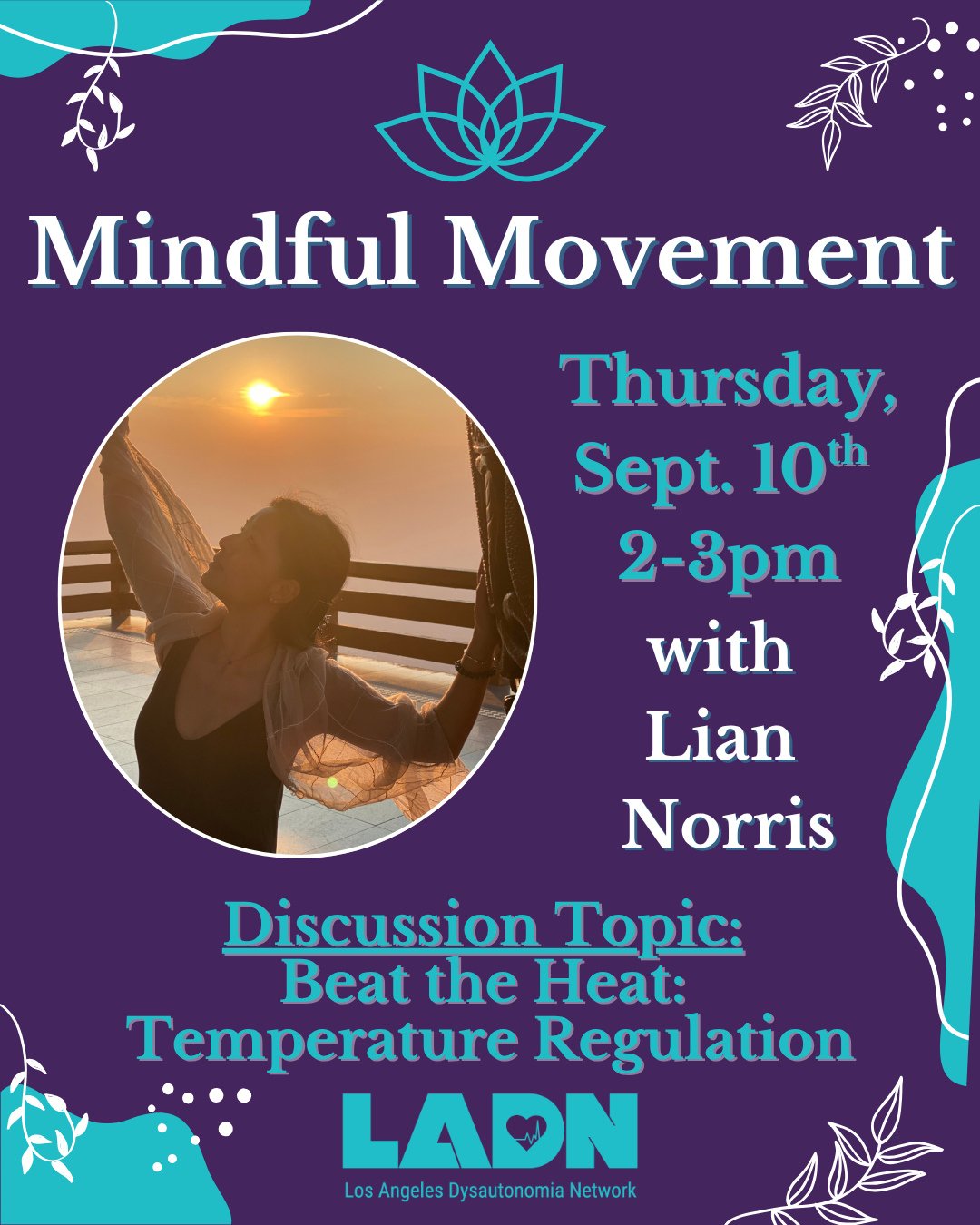 Our monthly mindful movement class with Lian @jiaholistics is this Thursday, September 10th, 2-3pm! We'll be having a discussion around the theme "beat the heat" for the first 10-15 minutes, and then we'll move into a series of gentle stret