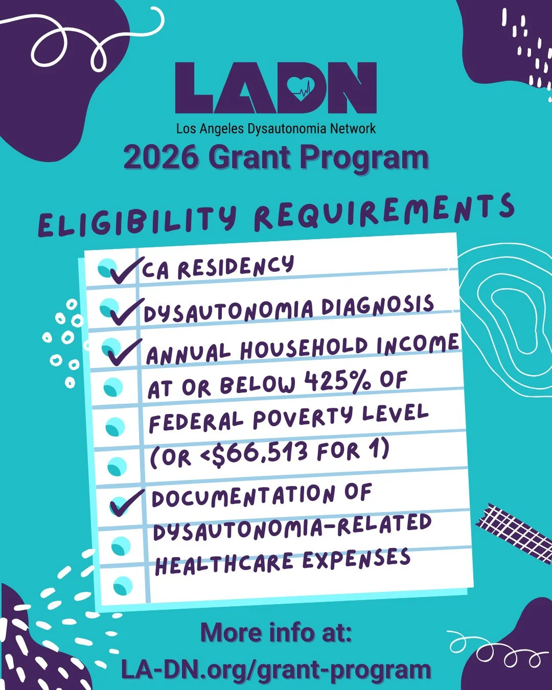 Applications for our healthcare access grants are open through October 12th! Any individual that meets the following criteria may apply! ⁠
Don&rsquo;t meet the eligibility criteria but feel like you should be considered? Please email us at LADN@la-dn