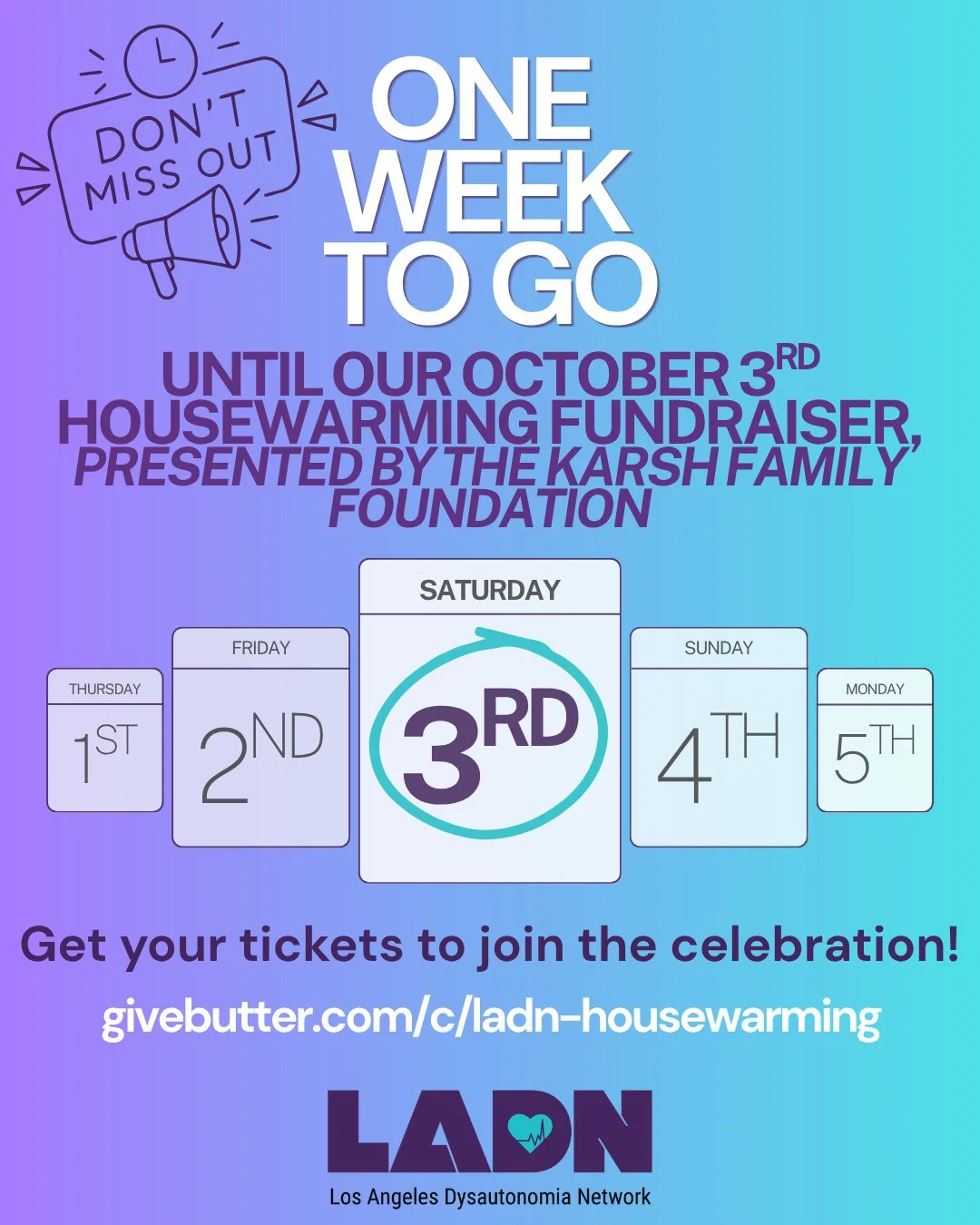 📣 Our housewarming event is only one week from today! We can't wait for you to join us to celebrate LADN's first physical location. All are welcome! ⁠
⁠
Get your tickets at: Givebutter.com/c/LADN-housewarming⁠
⁠
Thank you so much for supporting the 
