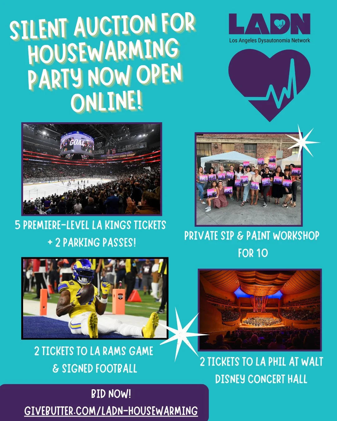 Our auction closes tomorrow at 6:30pm! Now's your chance to place your bids for some incredible items and experiences! (You don't need to be at the event to bid!)⁠
Shop and bid now at: givebutter.com/c/ladn-housewarming/auction⁠
⁠
🩵Premier LA Kings 