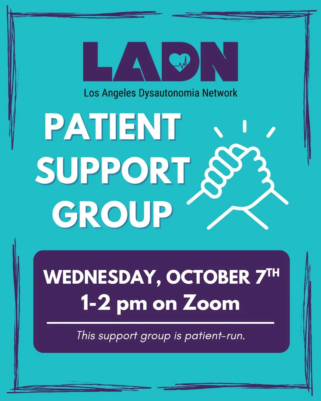 Please join us for our patient support group tomorrow, Wednesday, October 7th at 1pm. Our support group provides a space for patients to share their experiences related to dysautonomia, as well as an opportunity to provide and receive support from ot